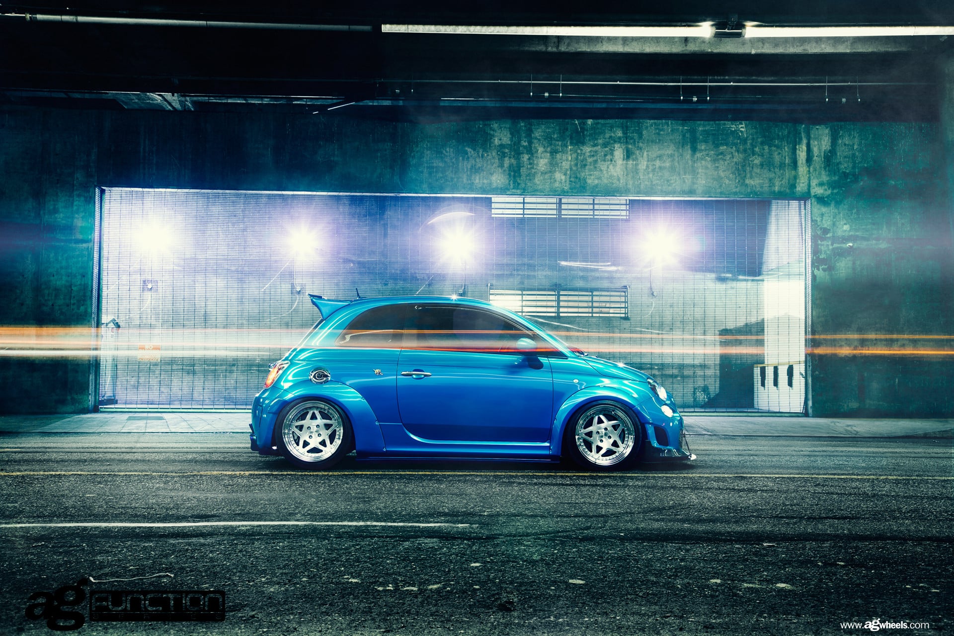 Wide Fender Flares on Blue Fiat 500 - Photo by Avant Garde Wheels