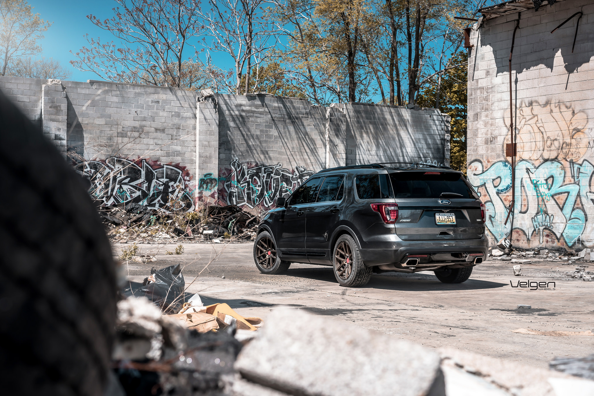 Black Ford Explorer Sport with Custom Red LED Taillights - Photo by Velgen Wheels