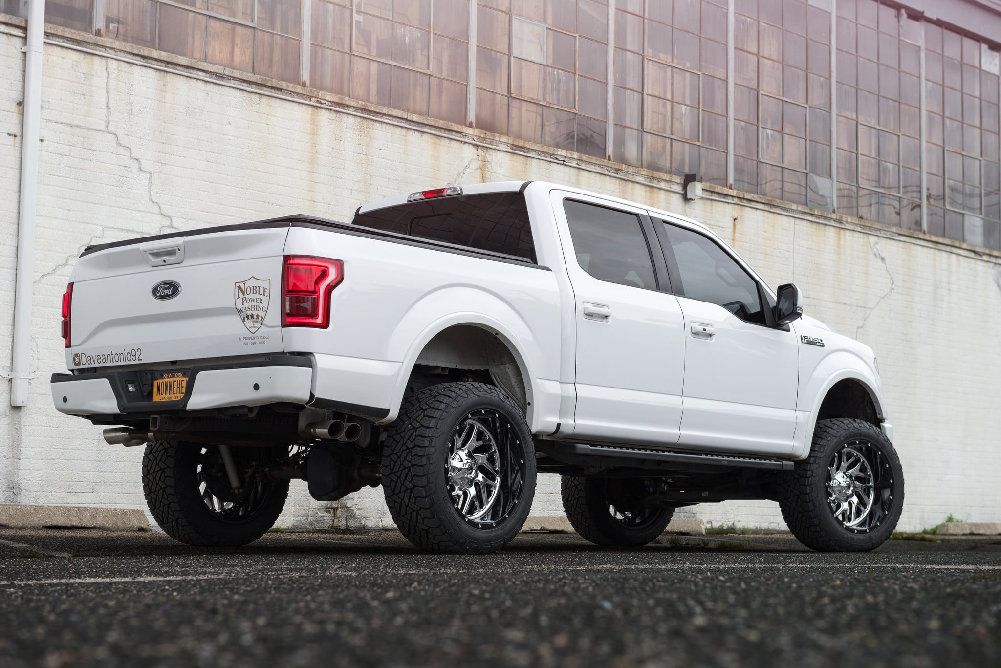 Aftermarket Rear Bumper on White Lifted Ford F-150 - Photo by Fuel Offroad