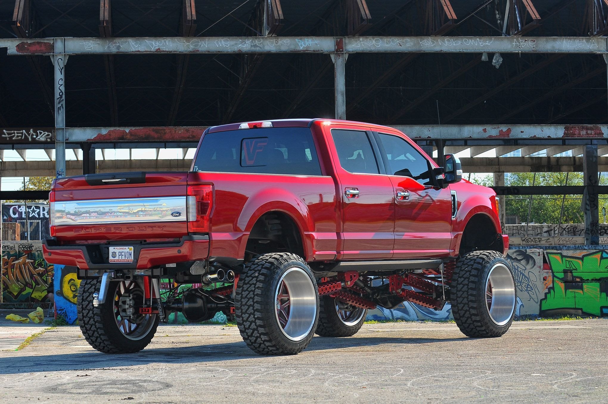 Royal Lift Detected: Red Lifted Ford F-250 Got Custom Lights | CARiD.com  Gallery, image size:2040x1355
