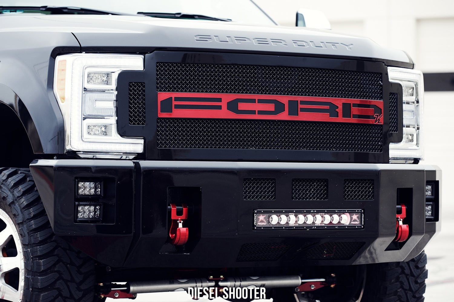 Front Winch Bumper with LED Light Bars on Ford F-350 - Photo by Diesel Shooter