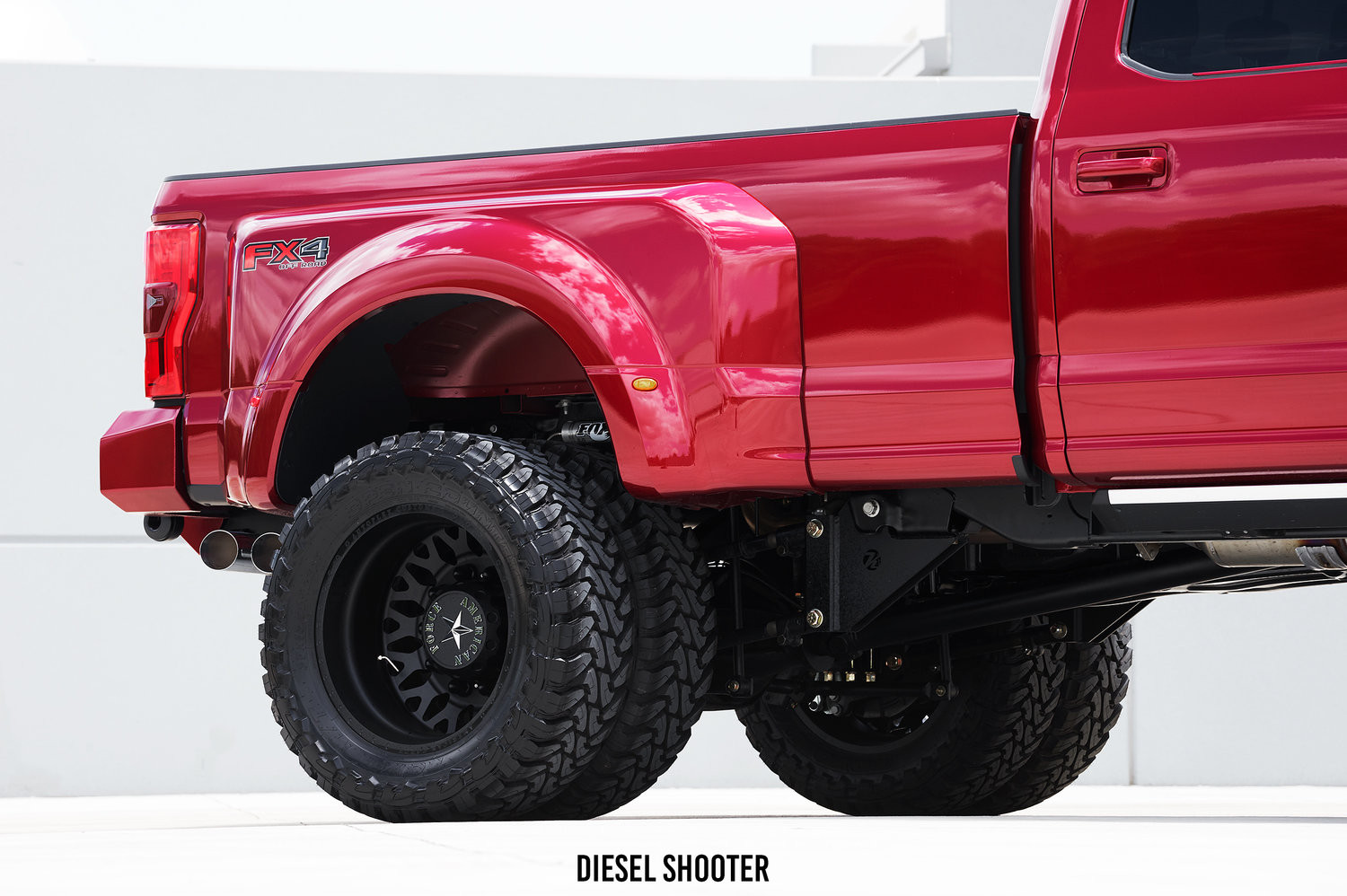 Lifted Ford F-450 on Black American Force Wheels - Photo by Diesel Shooter