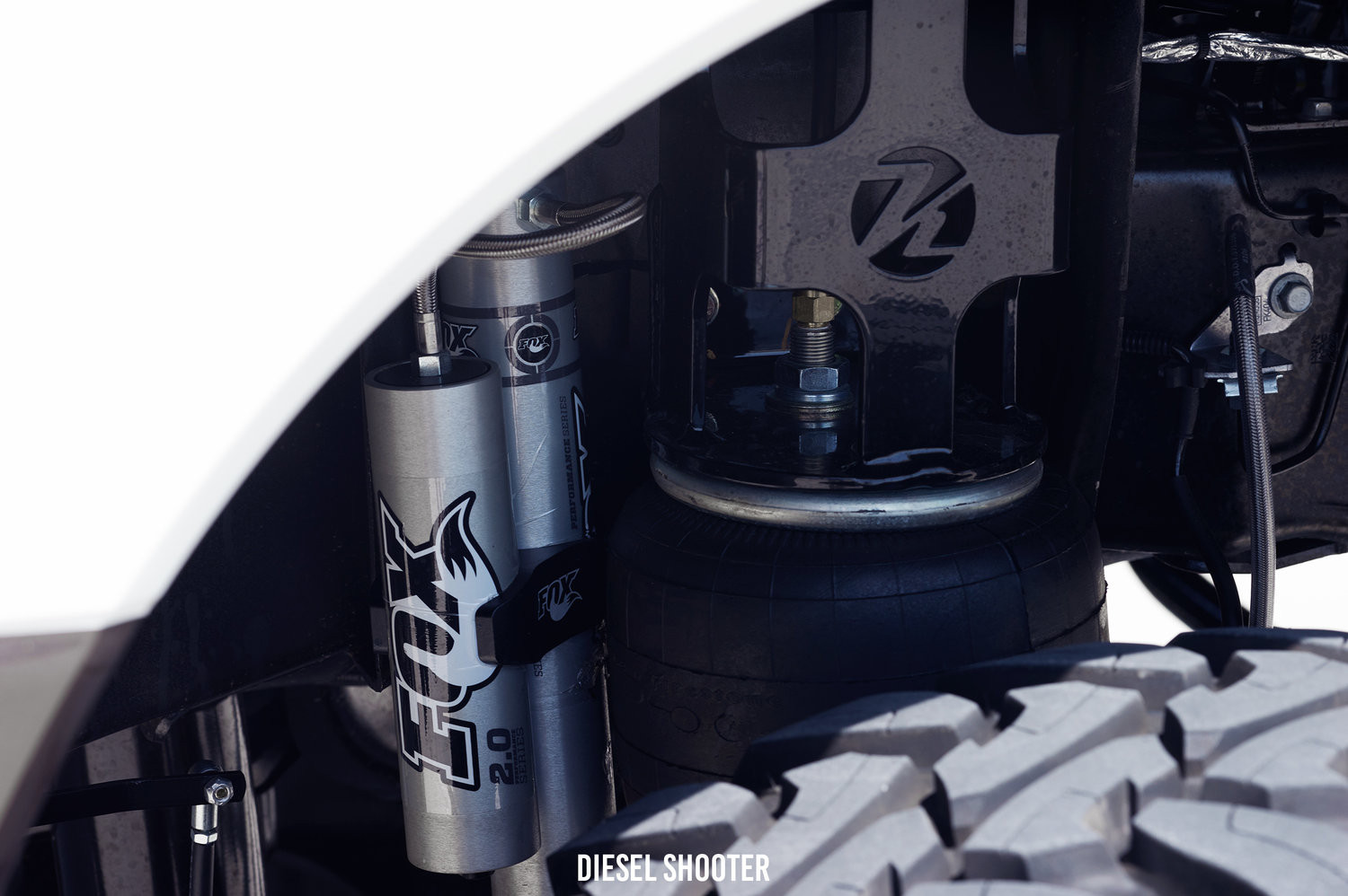 2.0 Fox Performance Series Shocks on Ford F-450 - Photo by Diesel Shooter