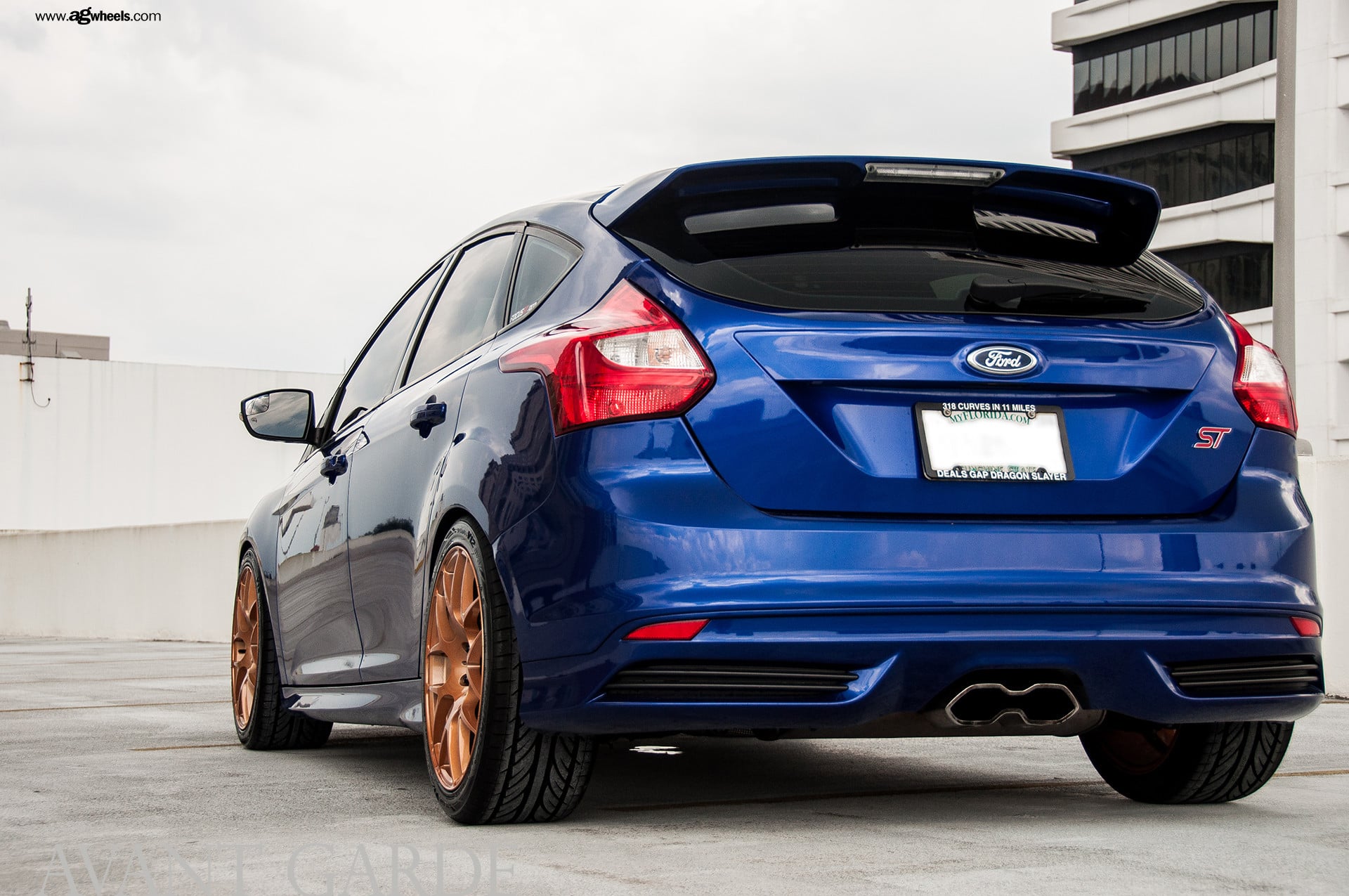 Custom Rear Diffuser on Blue Ford Focus ST - Photo by Avant Garde Wheels