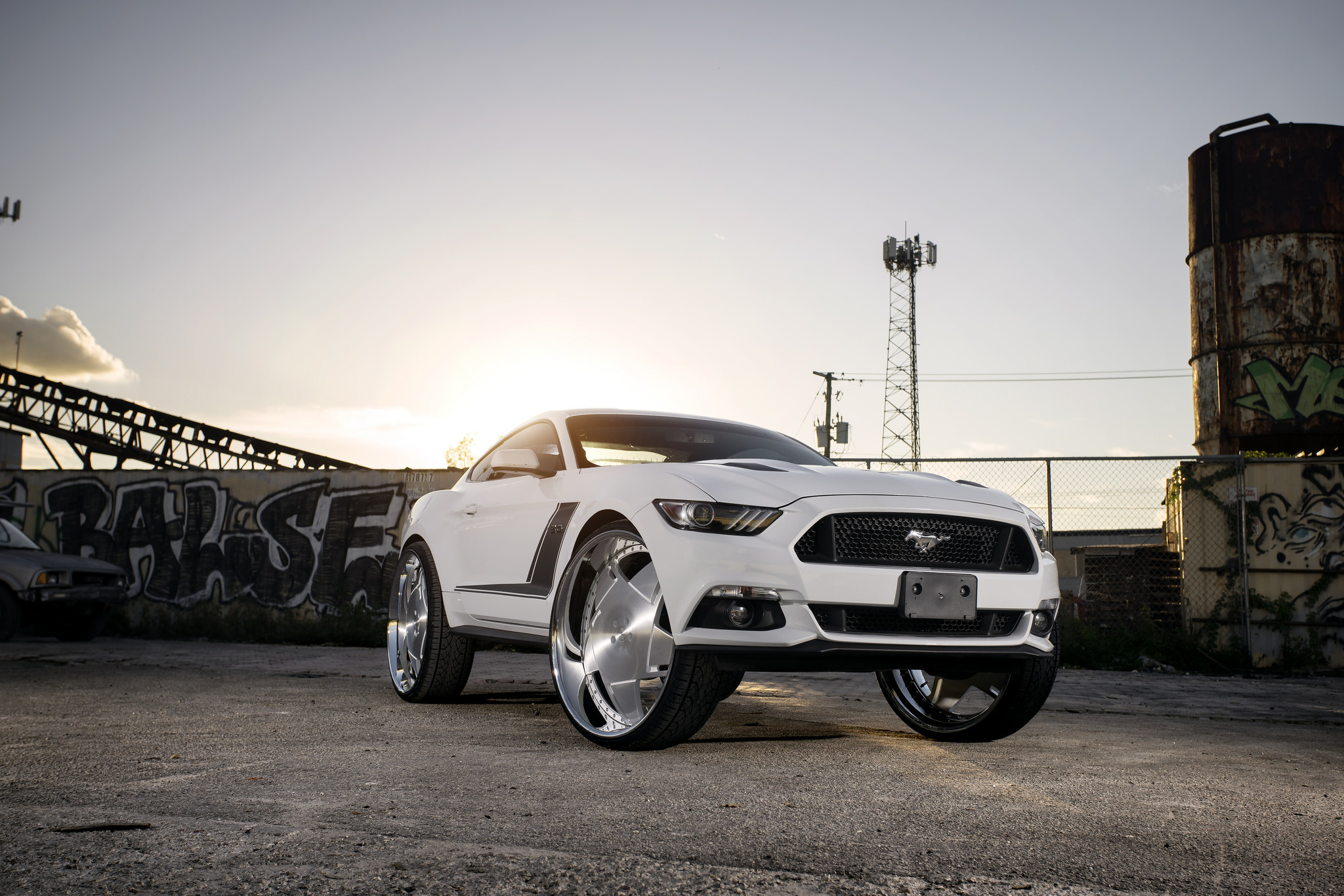 White Ford Mustang with Boosta Series DUB Wheels - Photo by DUB