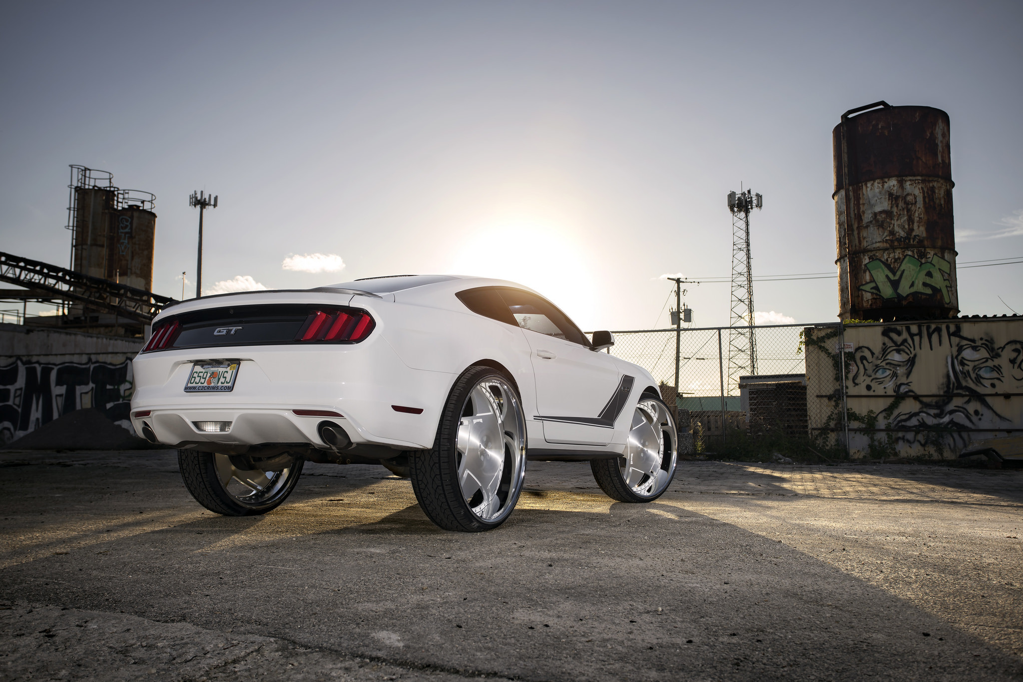 White Ford Mustang GT with Aftermarket Rear Diffuser - Photo by DUB