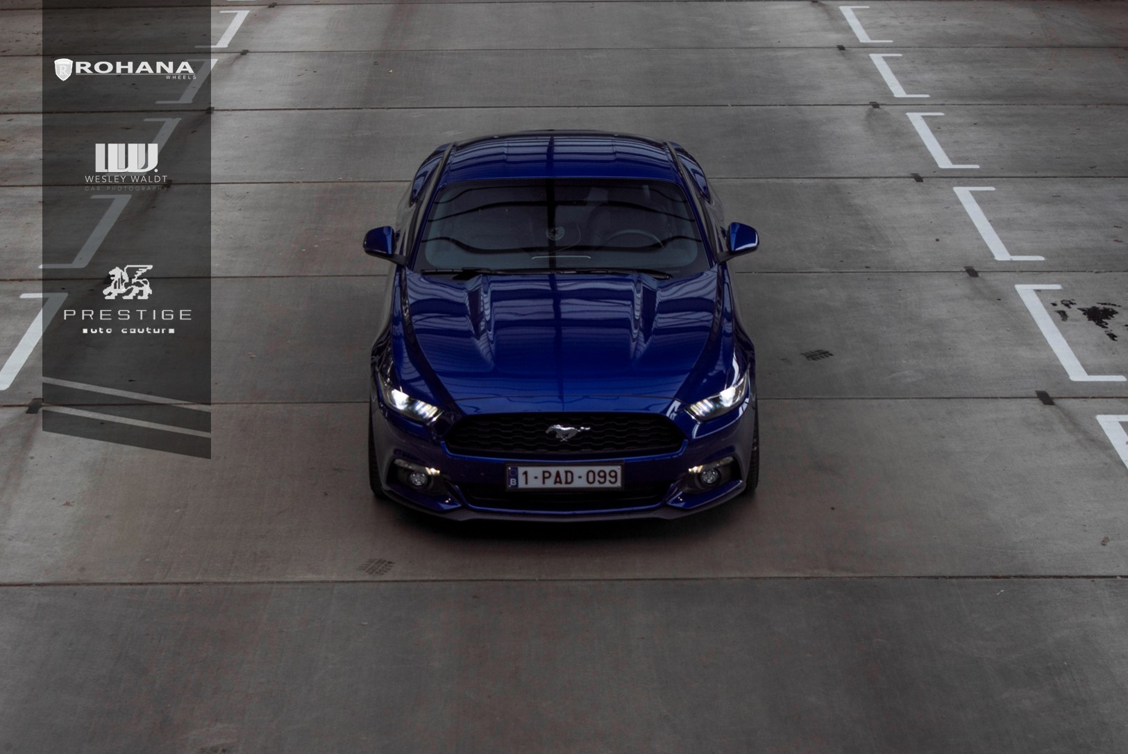 Aftermarket Hood on Blue Ford Mustang - Photo by Rohana
