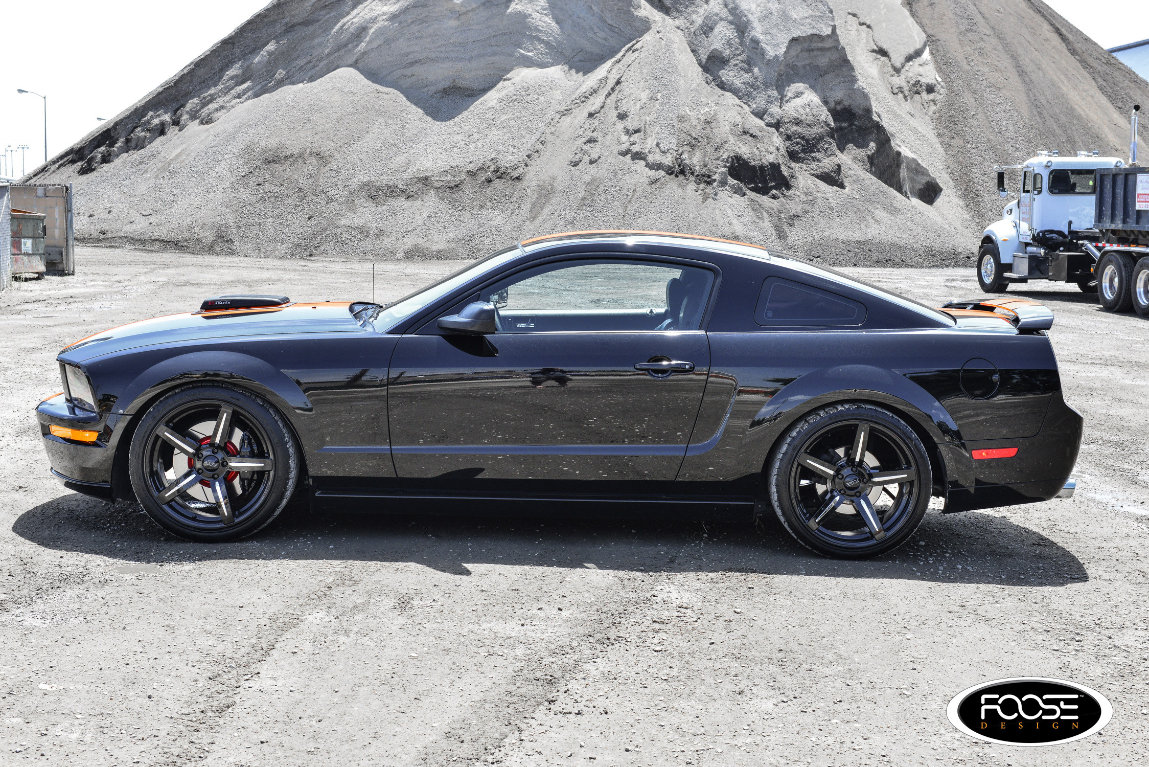 Black and Orange Ford Mustang with Custom Hood - Photo by Foose
