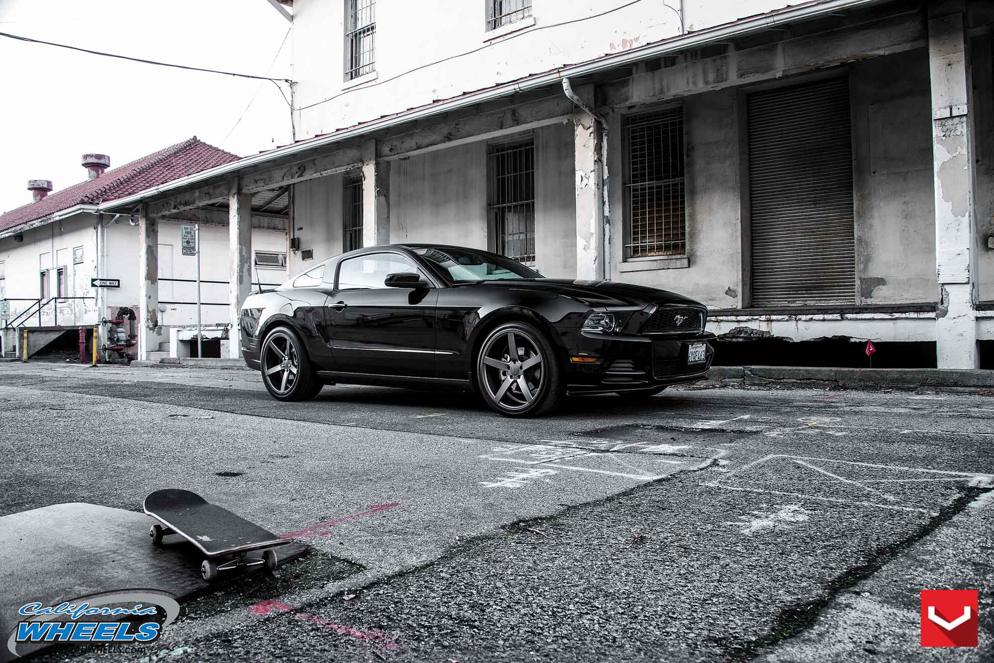 Gloss Black Ford Mustang with Aftermarket Front Bumper - Photo by Vossen