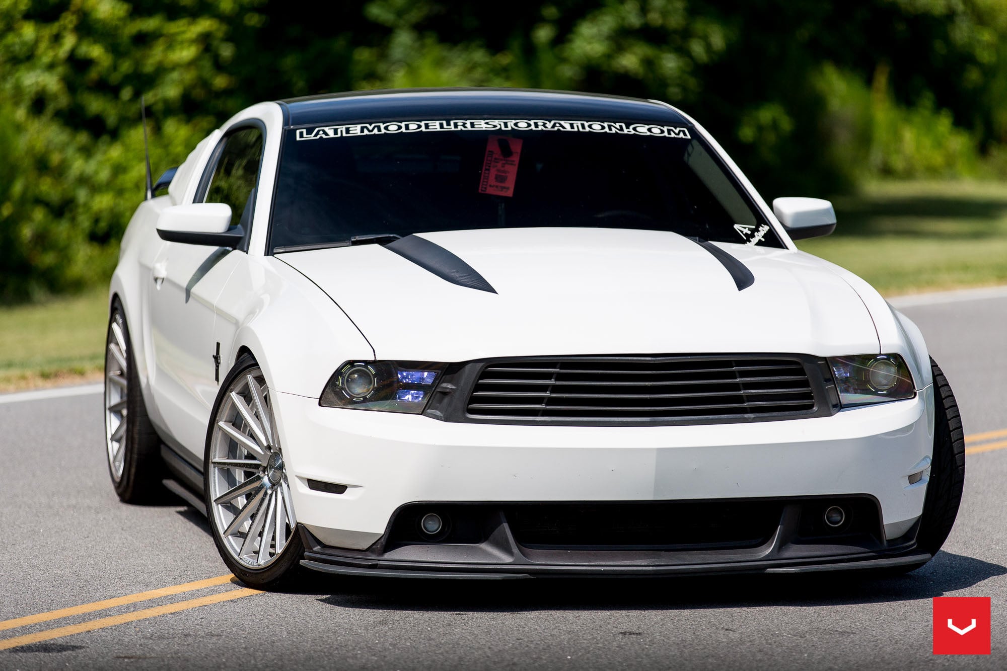 White Ford Mustang with Custom LED Headlights - Photo by Vossen