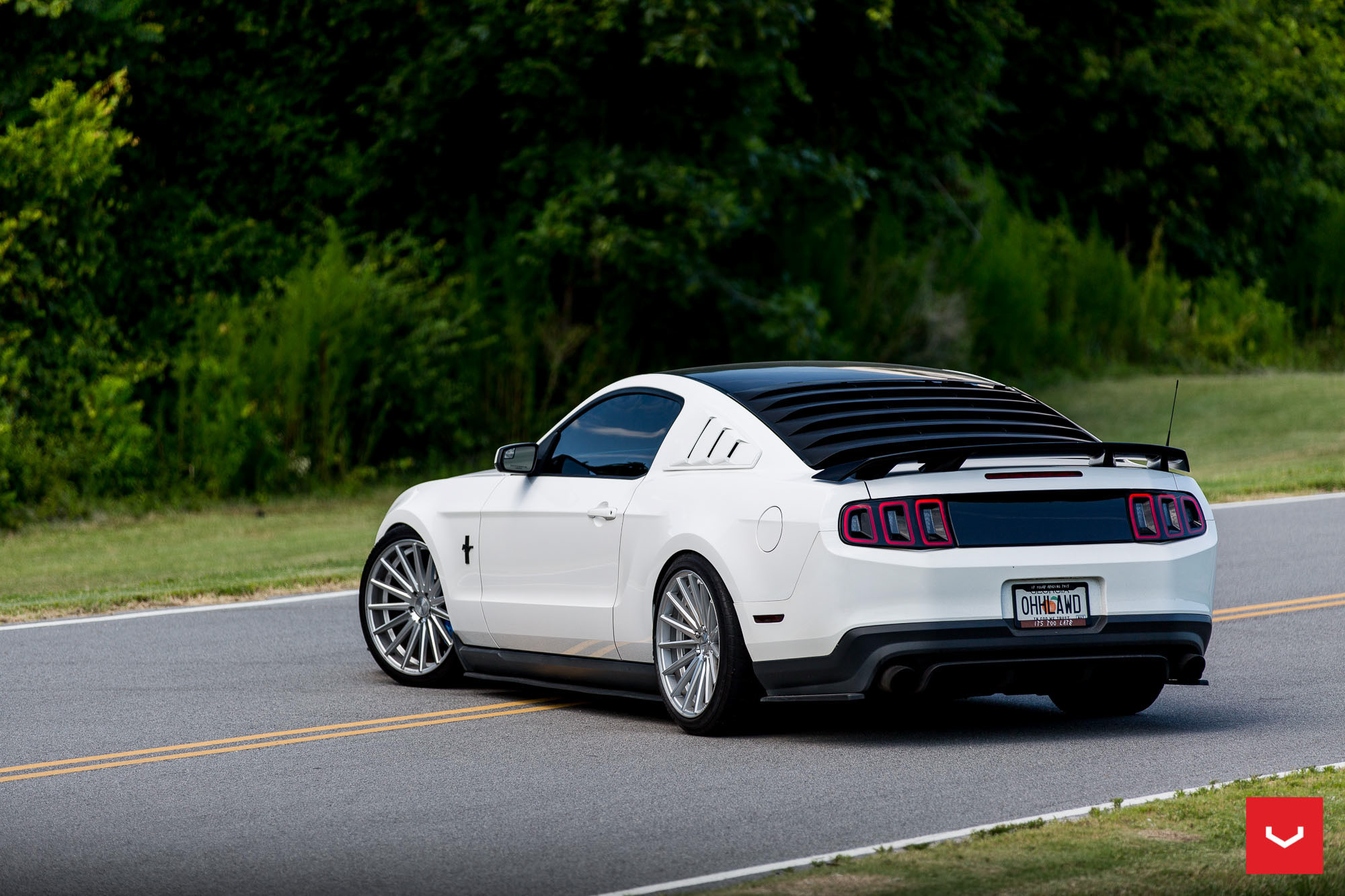 White Ford Mustang with Custom Rear Window Louvers - Photo by Vossen
