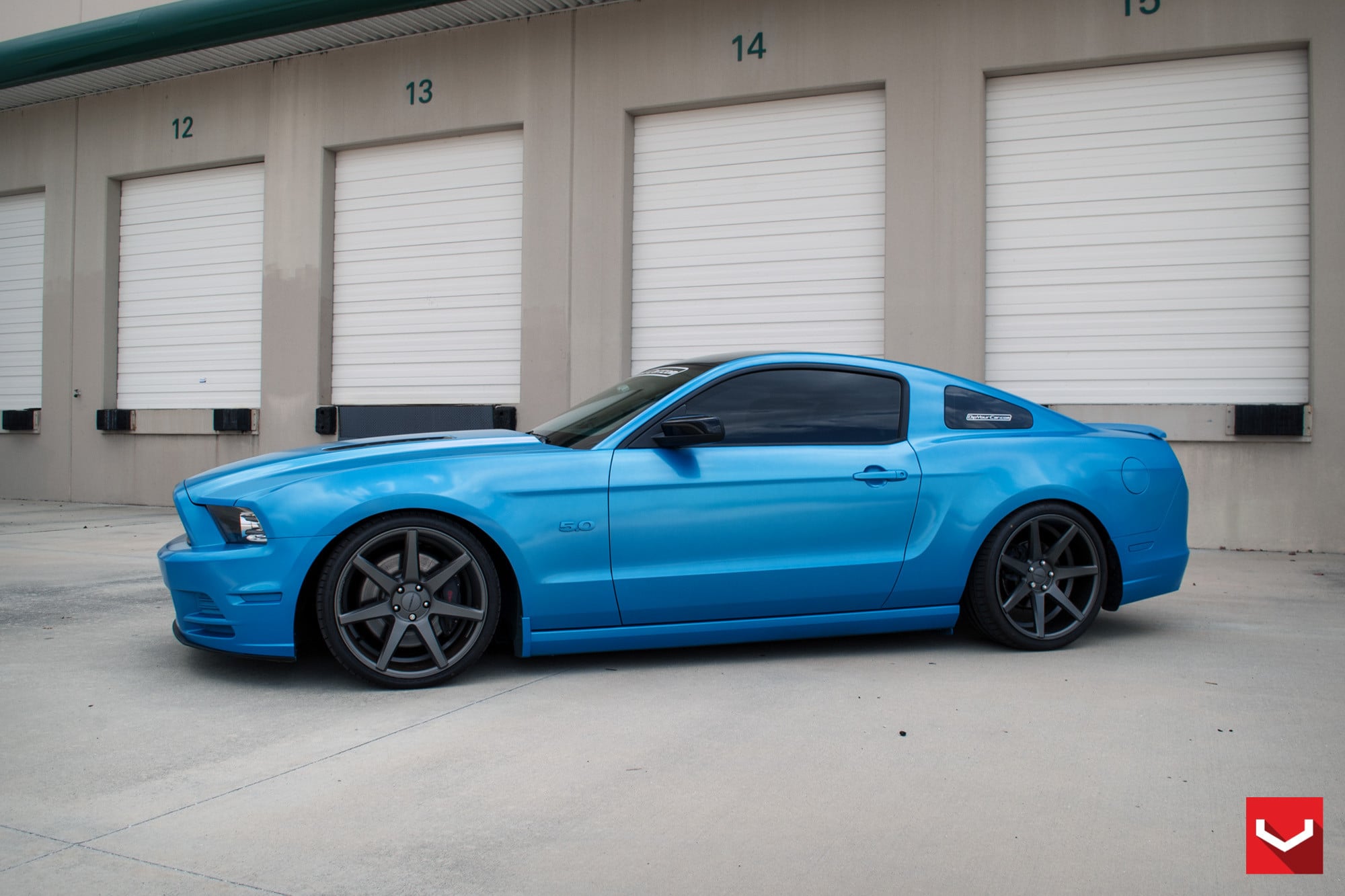 Lowered Blue Ford Mustang GT with Custom Side Skirts - Photo by Vossen