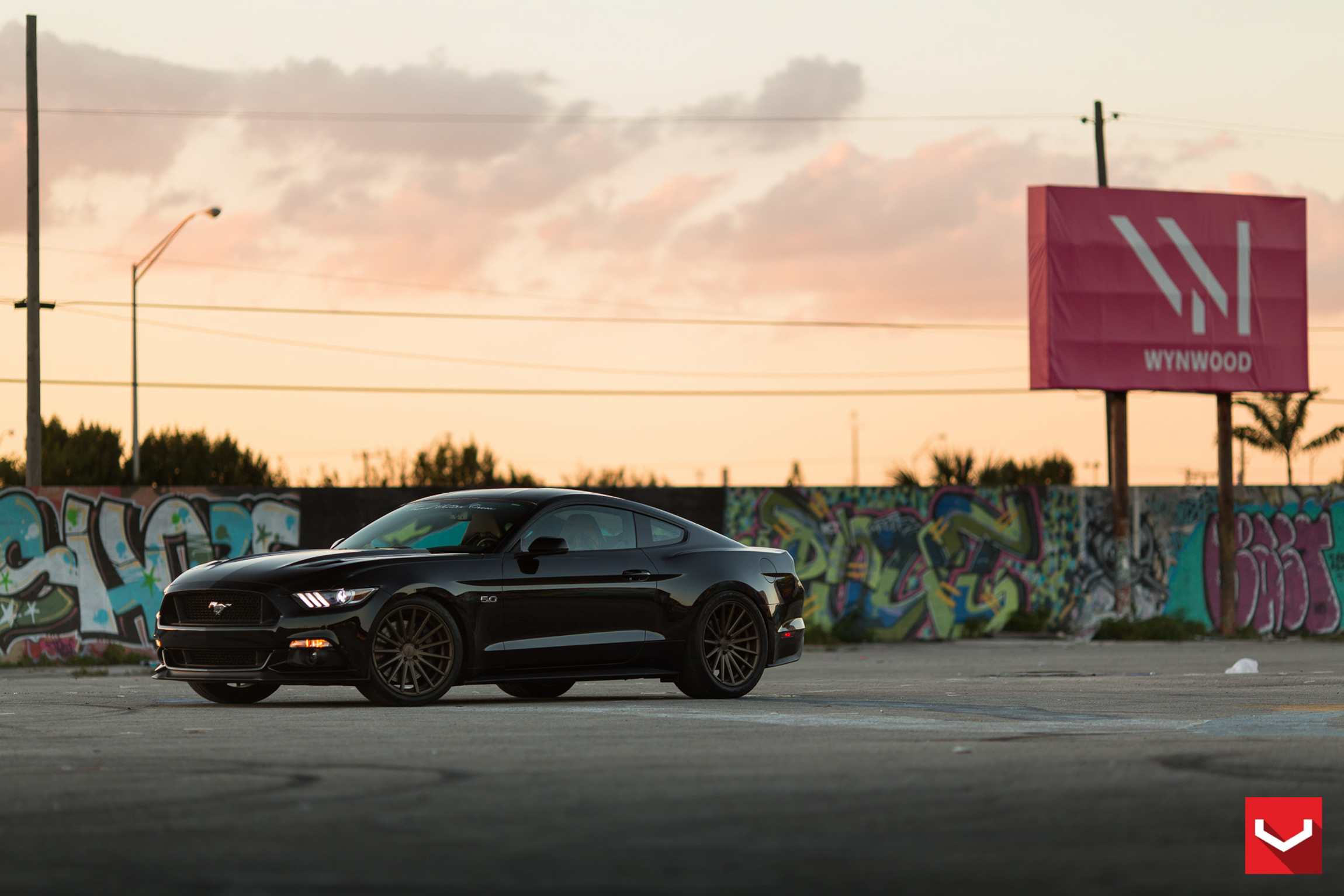Custom Vossen Rims on Black Ford Mustang - Photo by Vossen