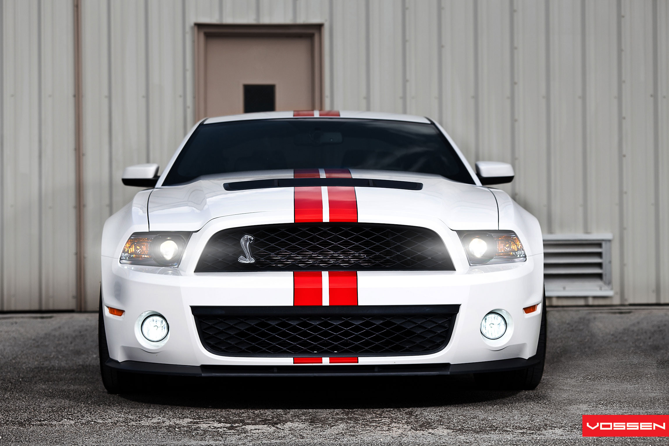 White Ford Mustang with Aftermarket Grille - Photo by Vossen