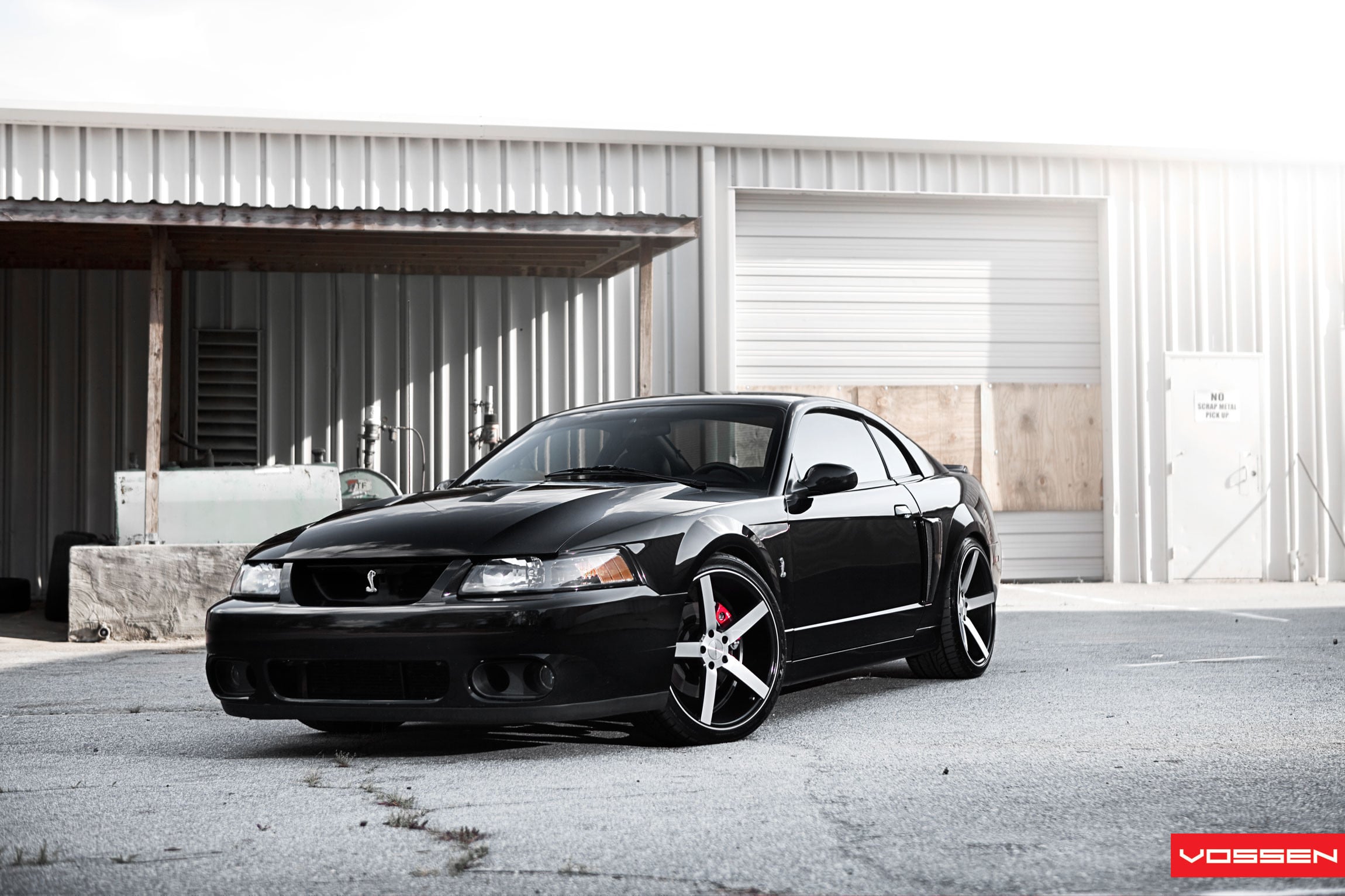 Gloss Black Ford Mustang with Custom Front Bumper - Photo by Vossen