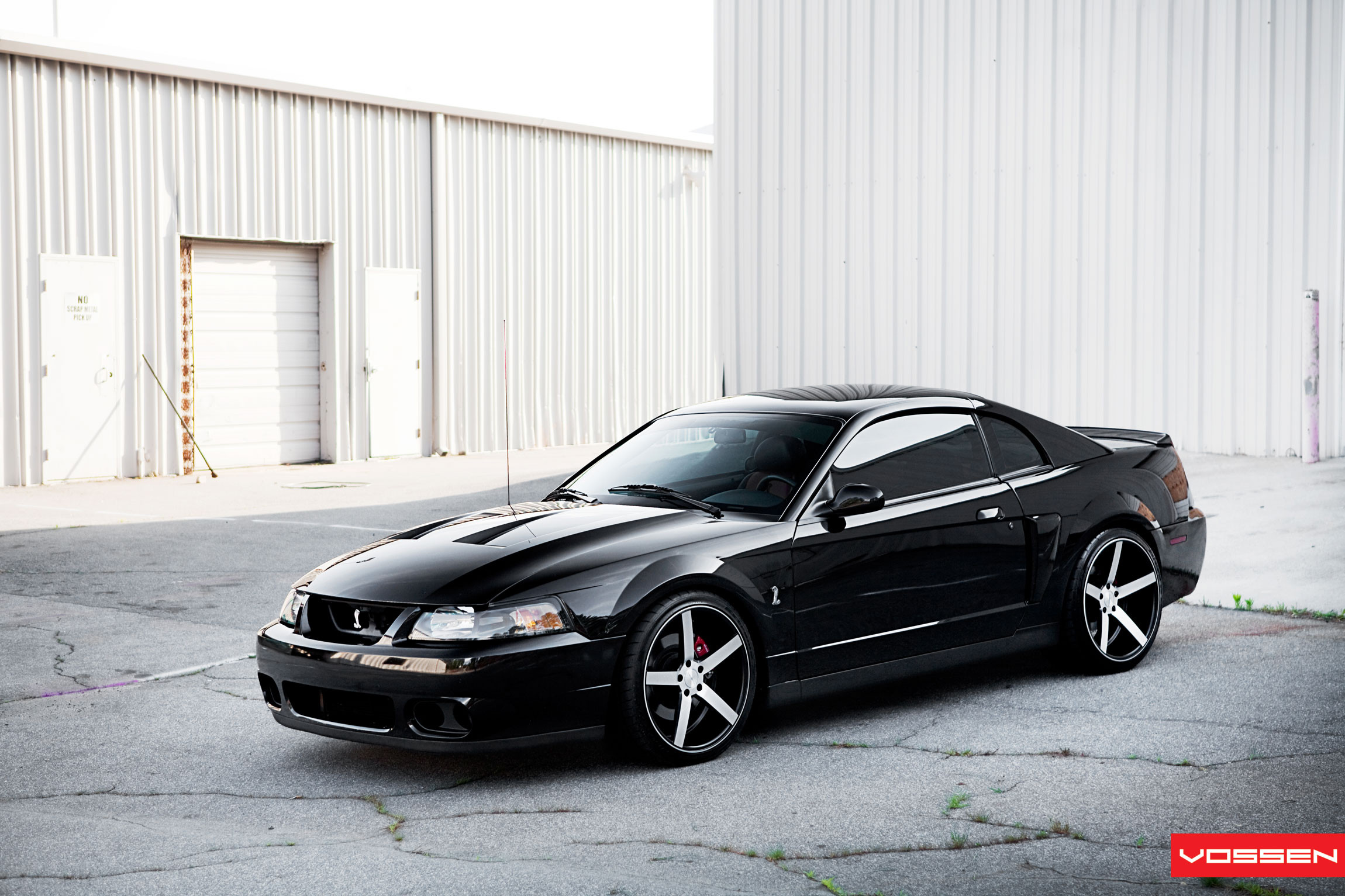 Aftermarket Hood on Gloss Black Ford Mustang - Photo by Vossen