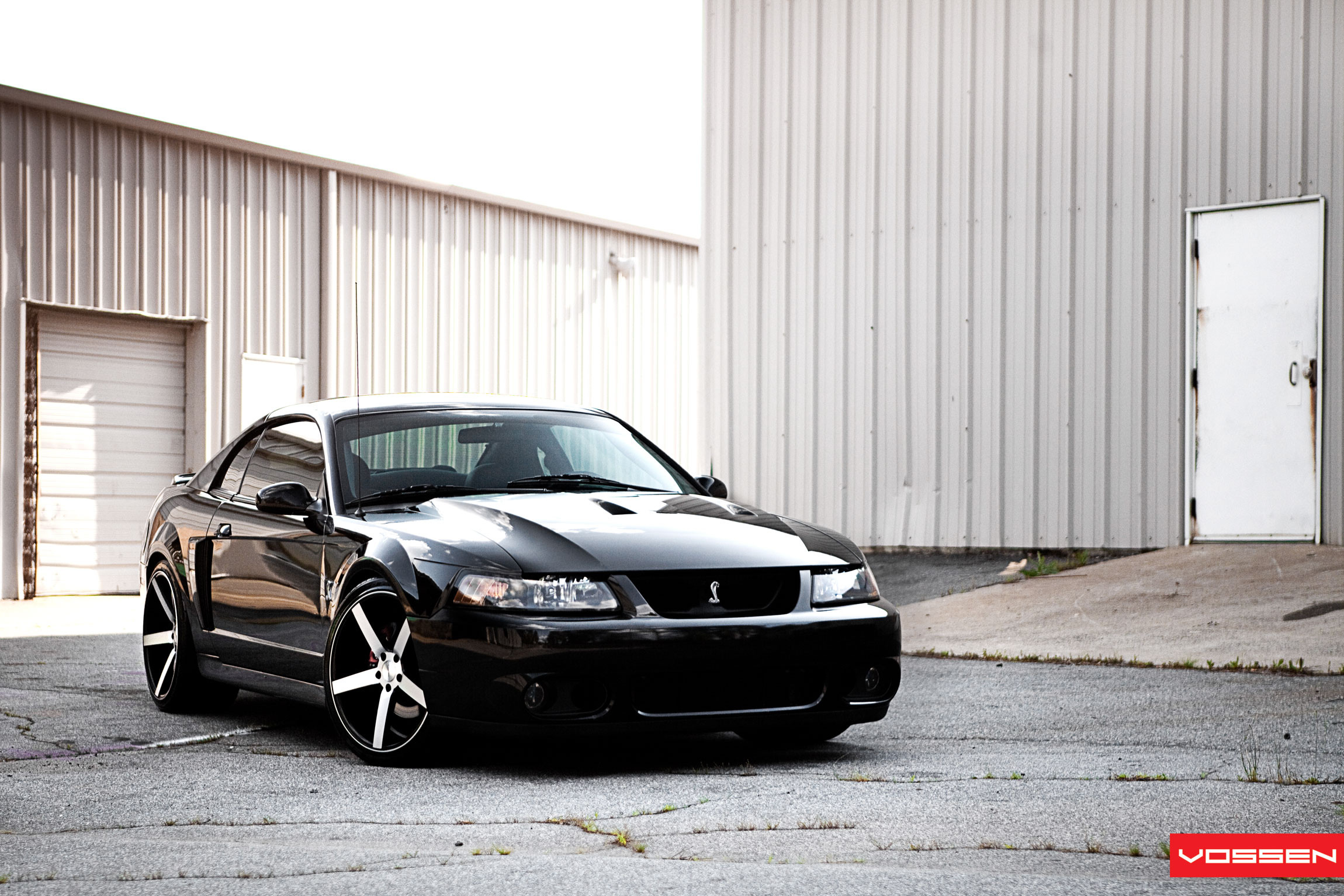 Chrome CV3R Vossen Rims on Black Ford Mustang - Photo by Vossen