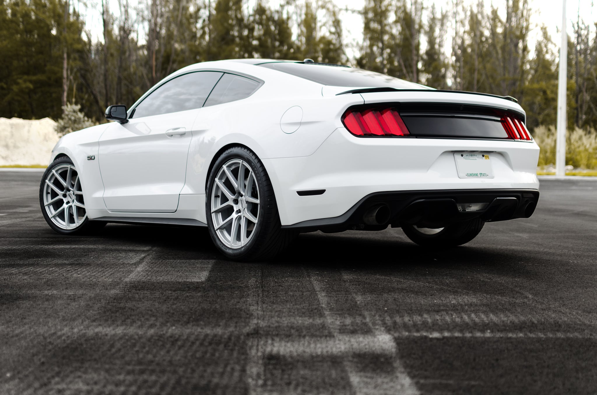 White Ford Mustang GT on Custom Sport Wheels