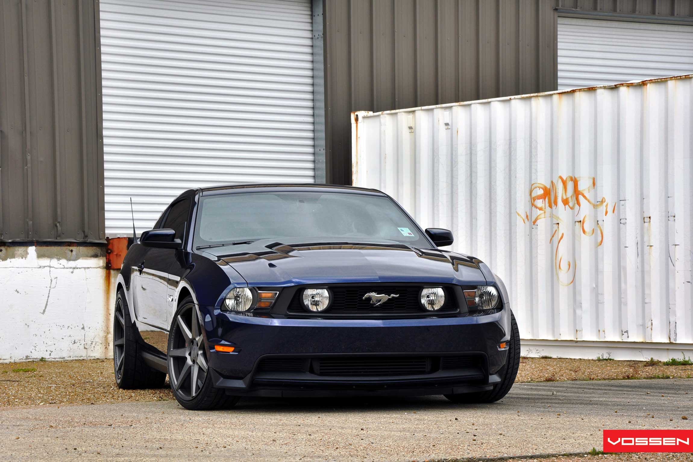 Blue Ford Mustang with Custom Front Bumper Cover - Photo by Vossen
