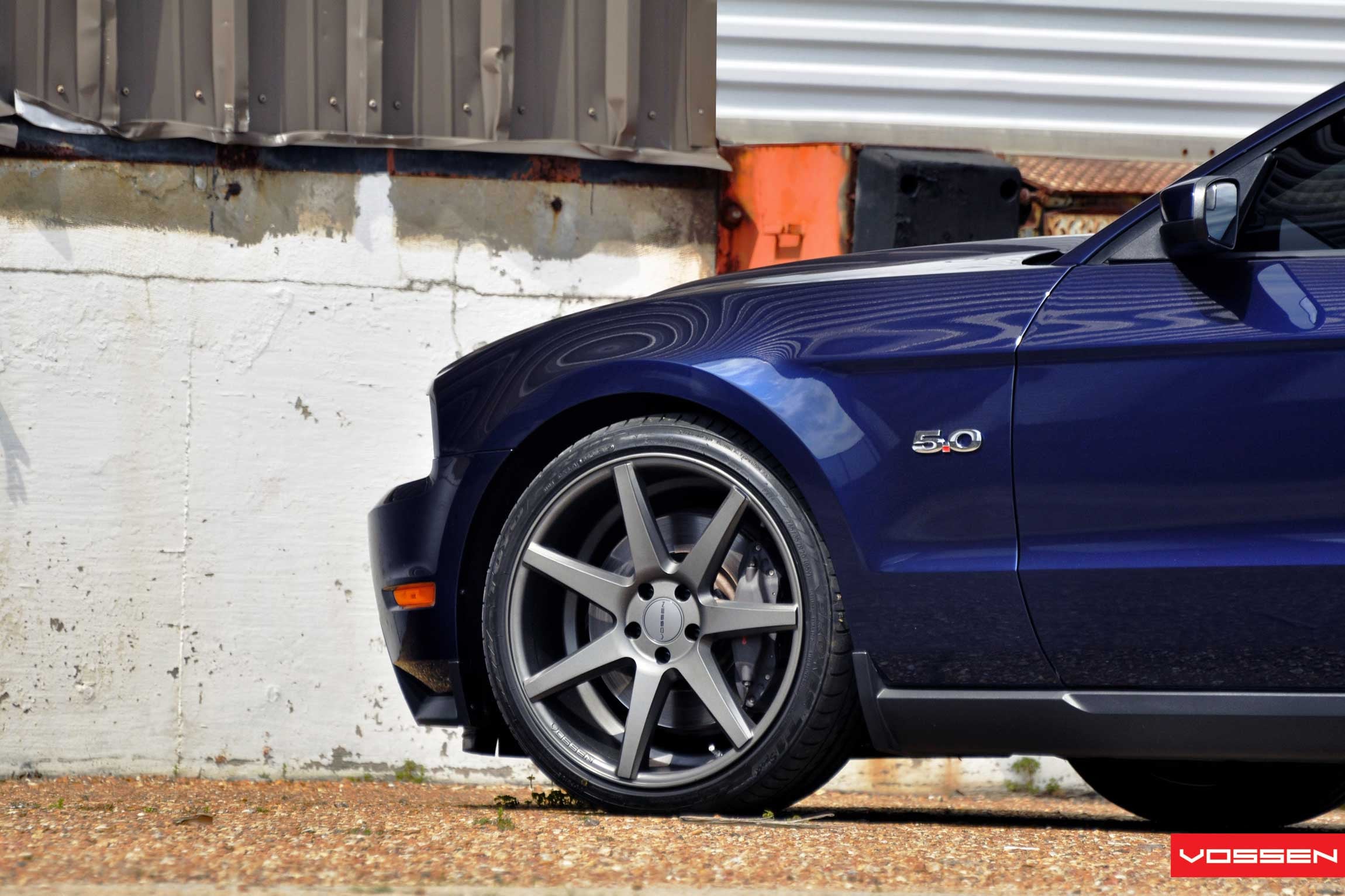 Blue Ford Mustang GT 5.0 Side Skirts - Photo by Vossen