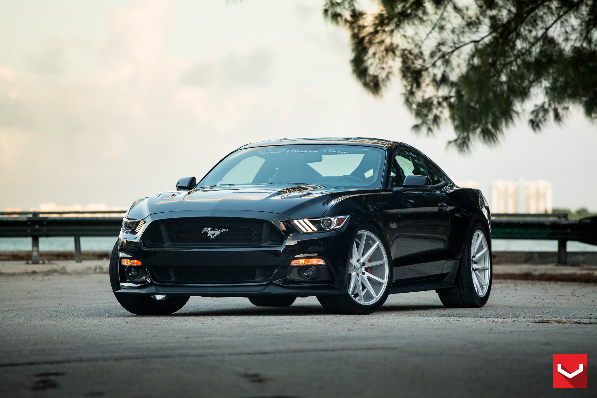 Custom LED Headlights on Black Ford Mustang 5.0 - Photo by Vossen