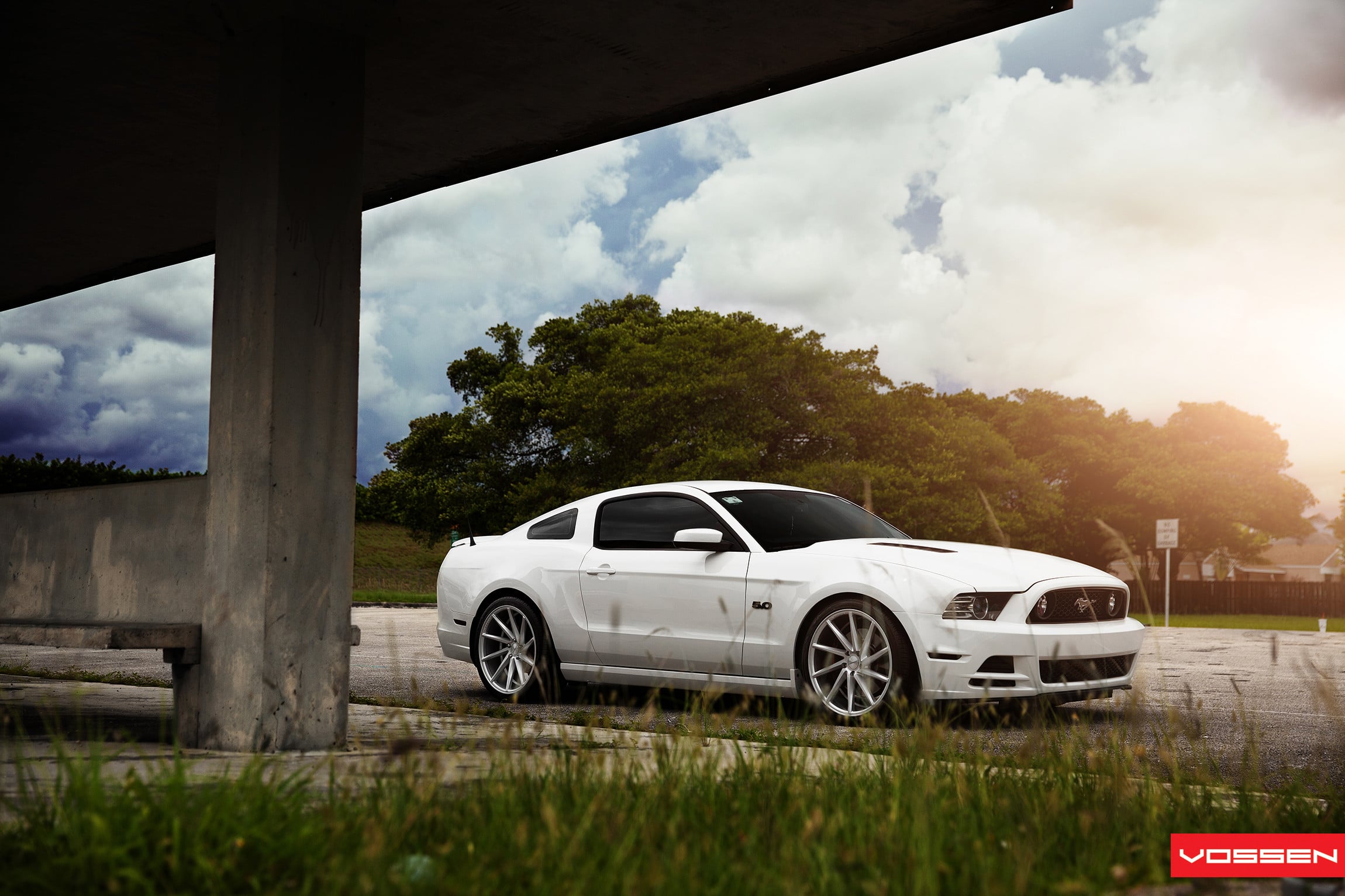 White Ford Mustang 5.0 with Custom Hood - Photo by Vossen