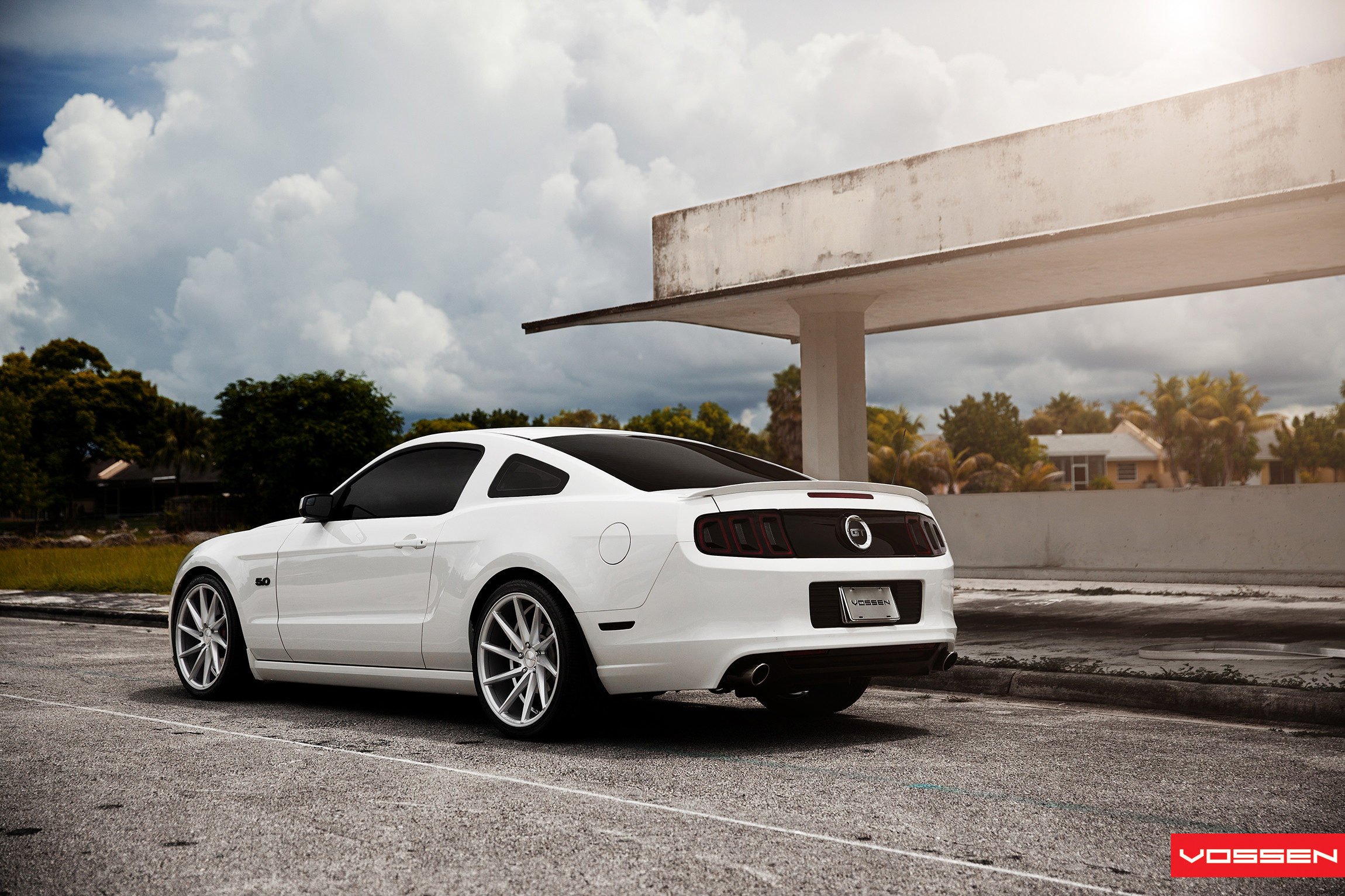 White Ford Mustang with Dark Smoke Taillights - Photo by Vossen