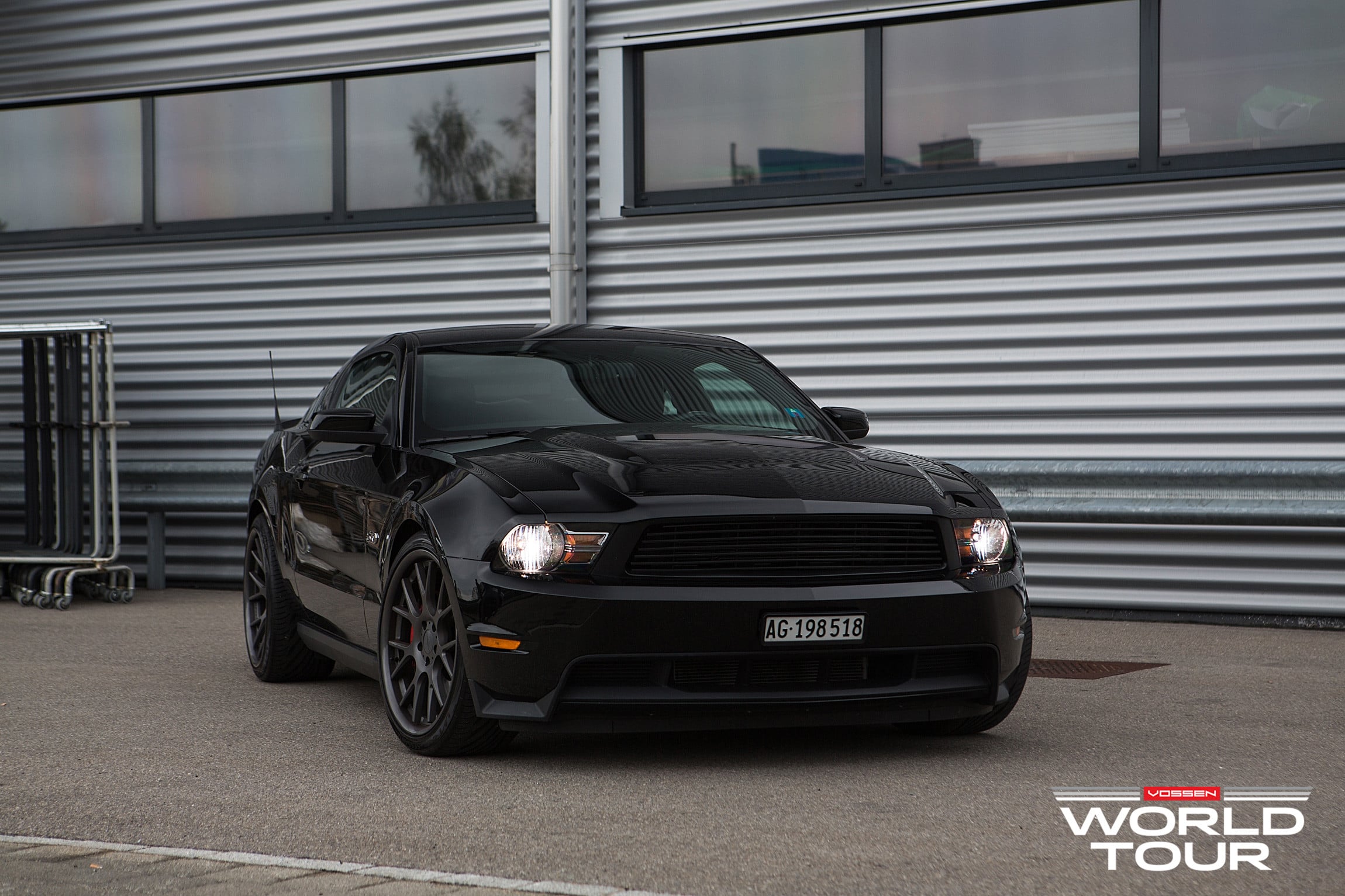 Blacked Out Ford Mustang with LED Headlights - Photo by Vossen