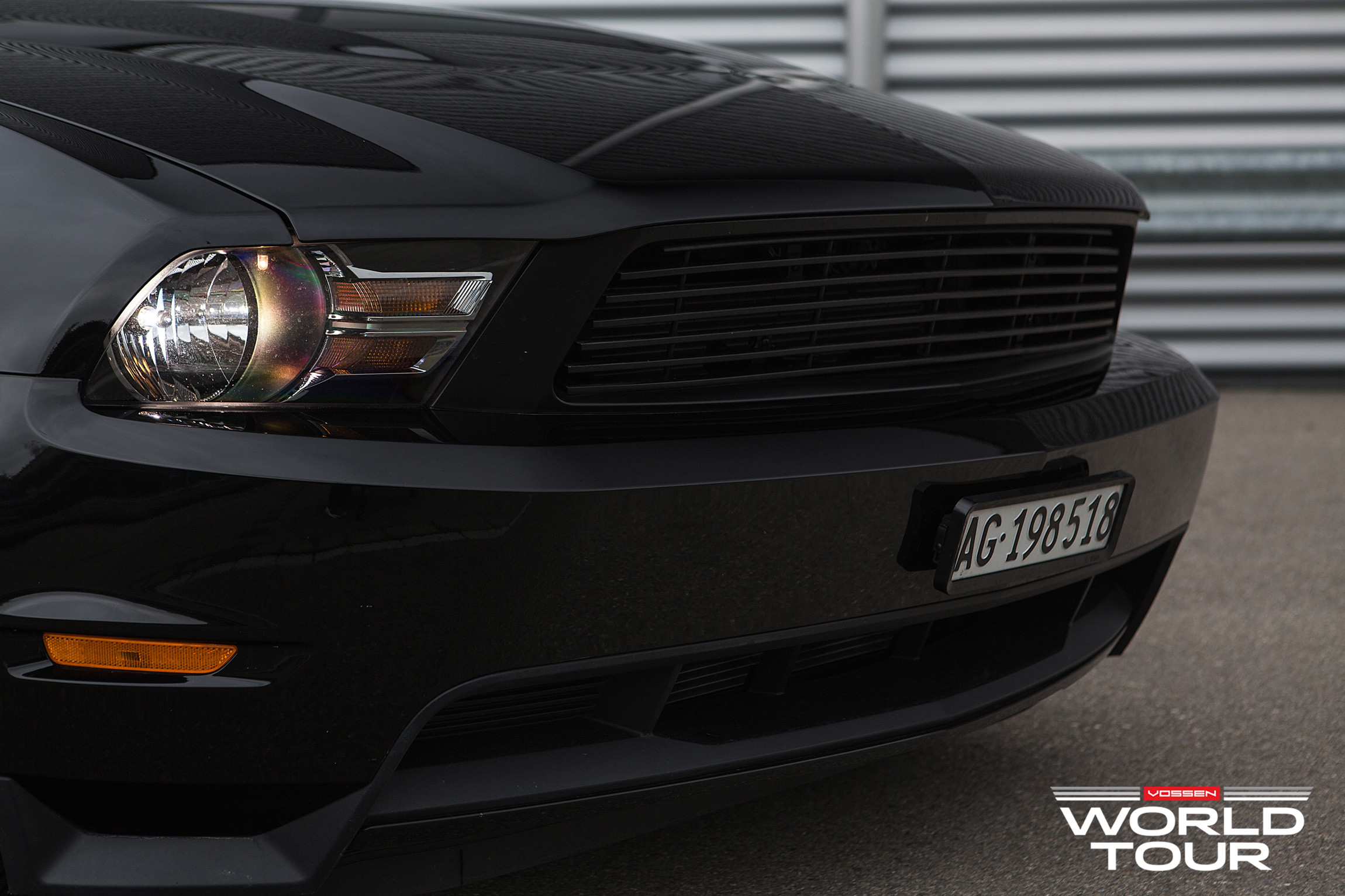 Custom Front Bumper on Black Ford Mustang - Photo by Vossen