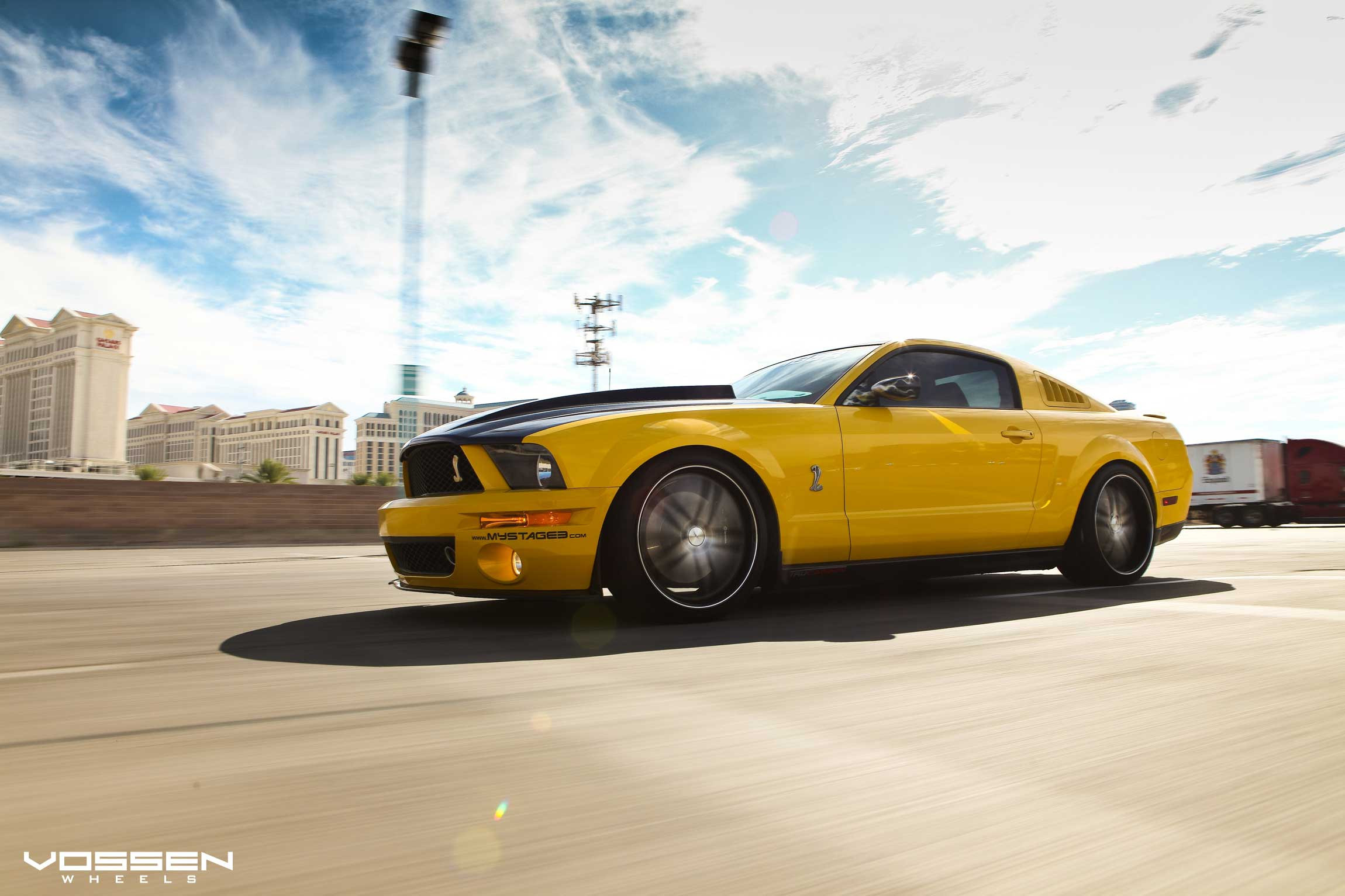 Yellow Ford Mustang with Aftermarket Side Skirts - Photo by Vossen