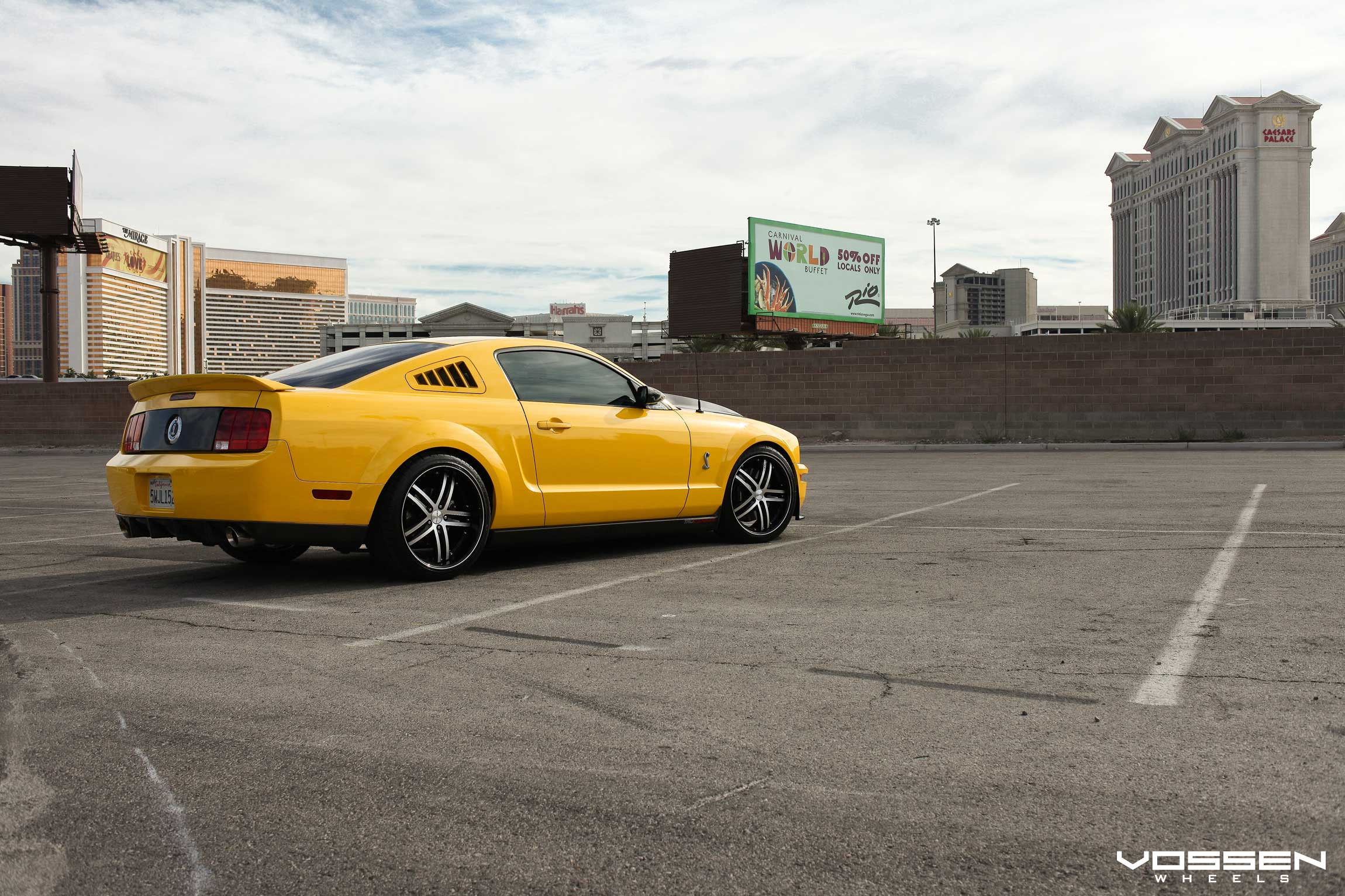 Custom Chrome Vossen Wheels on Yellow Ford Mustang - Photo by Vossen