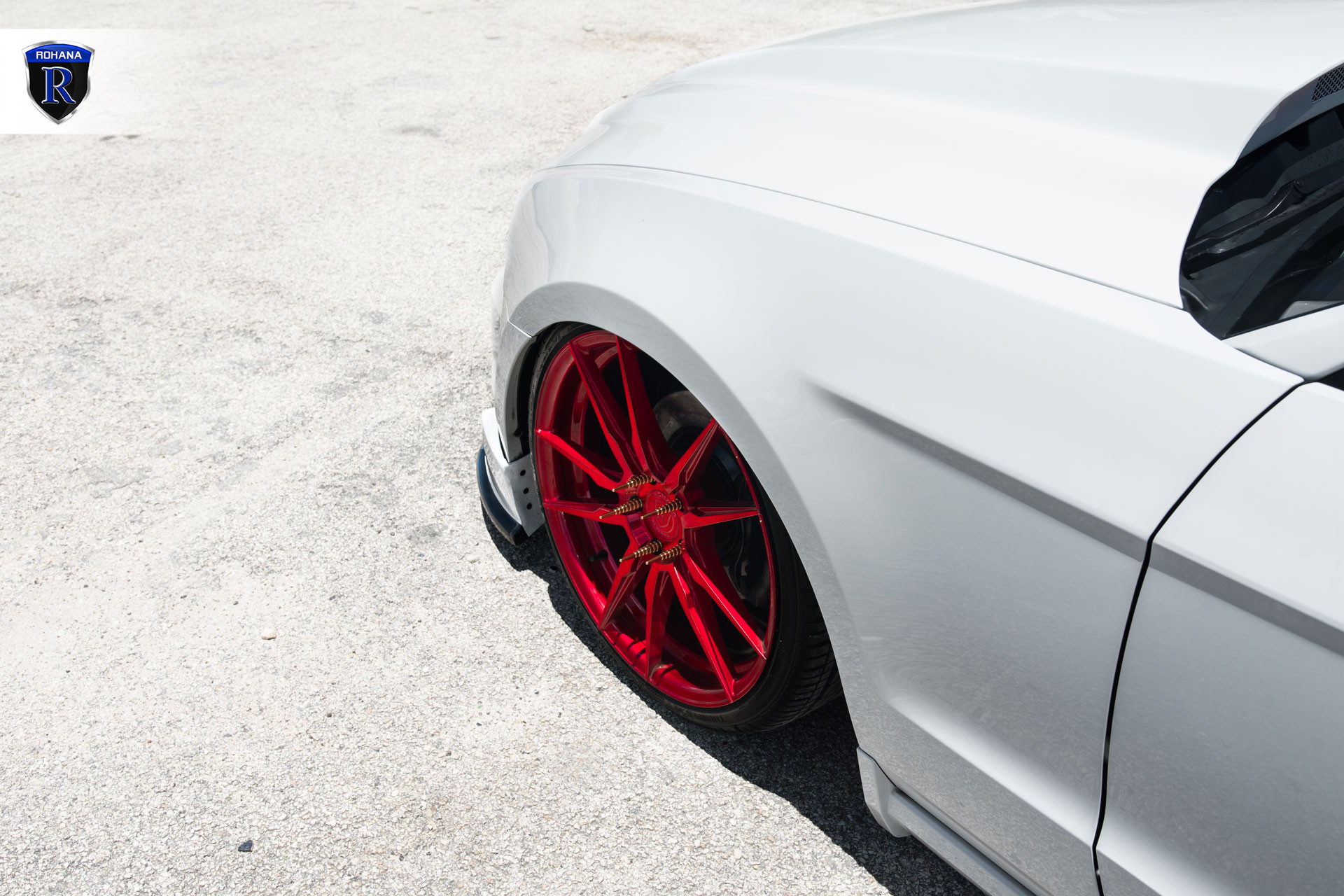 Gloss Red Rohana Wheels on White Ford Mustang - Photo by Rohana