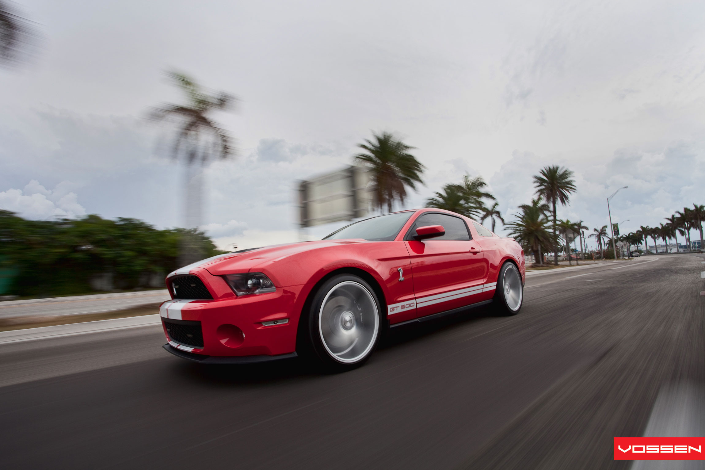 Aftermarket Front Lip on Red Ford Mustang GT 500 - Photo by Vossen