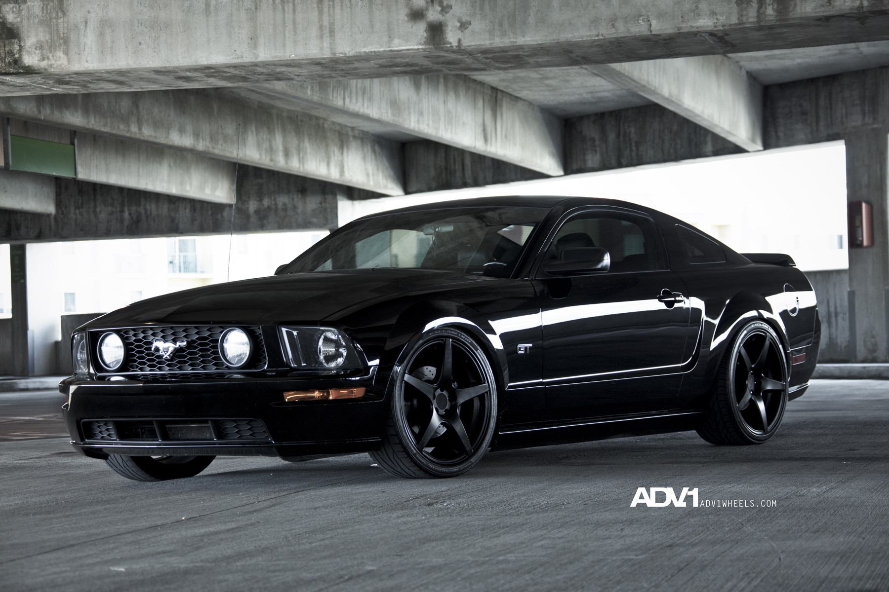 ADV1 Wheels on Black Ford Mustang - Photo by ADV.1