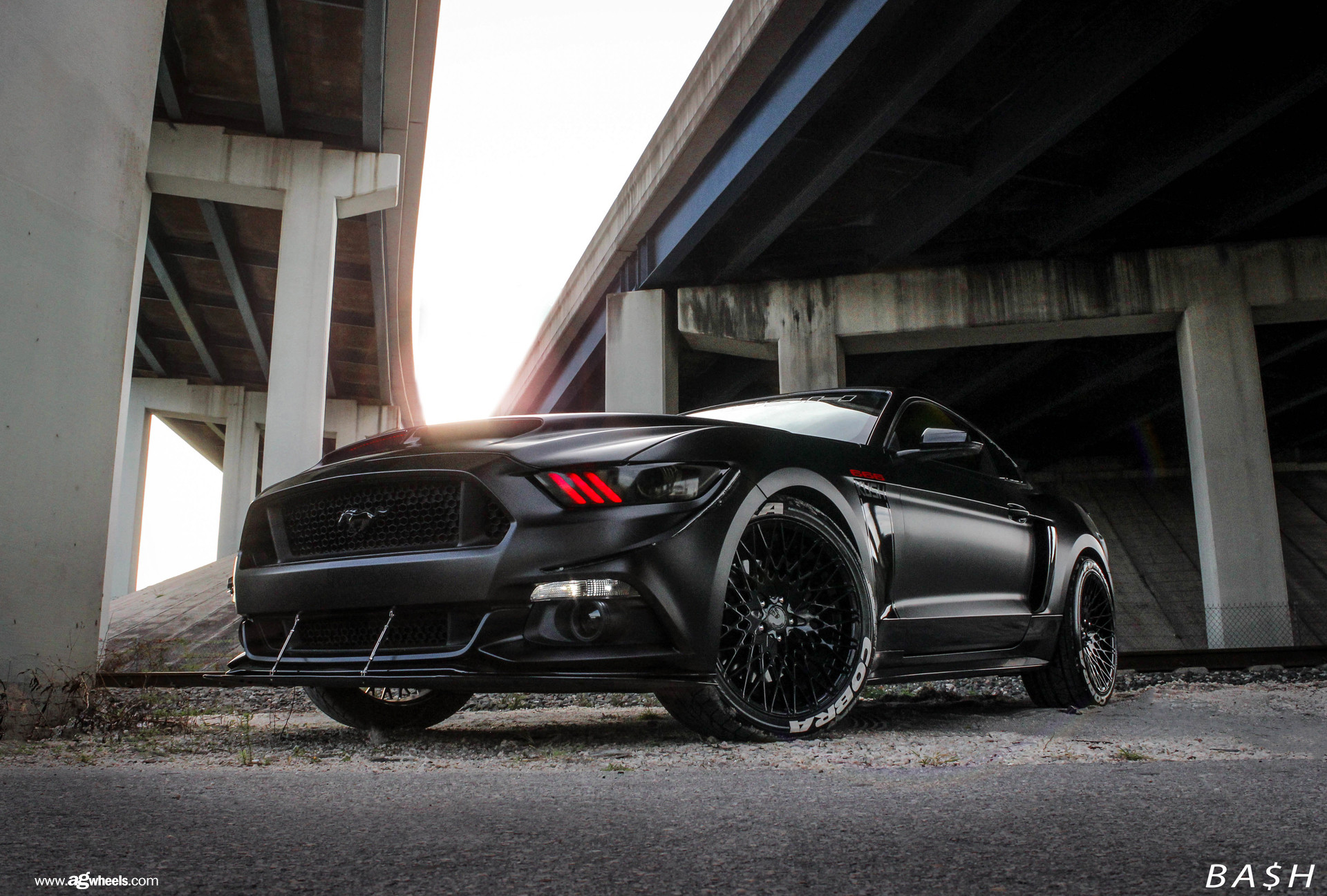 Dark Smoke Headlights on Black Ford Mustang - Photo by Avant Garde Wheels