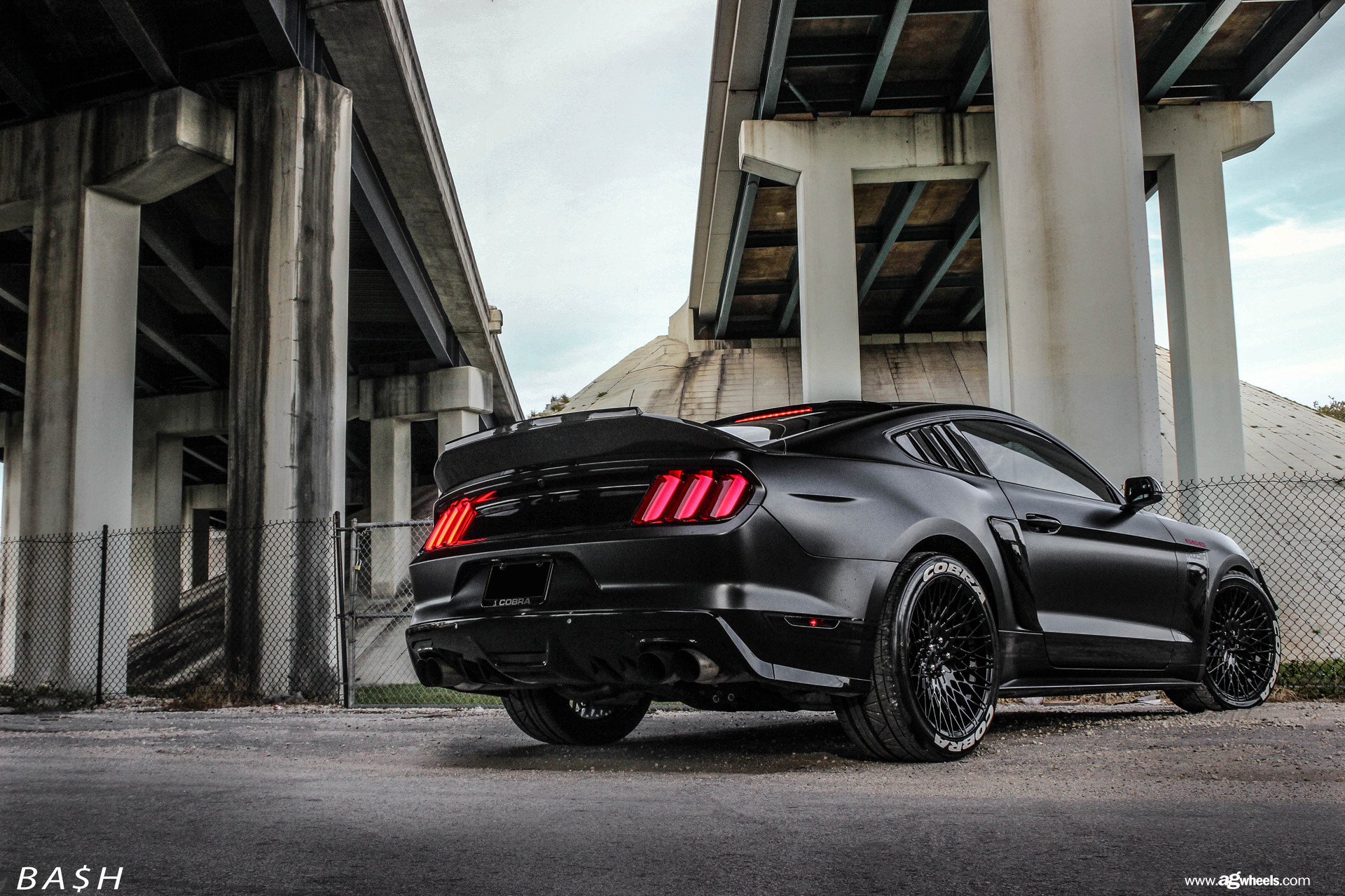 Custom Rear Spoiler on Black Ford Mustang - Photo by Avant Garde Wheels