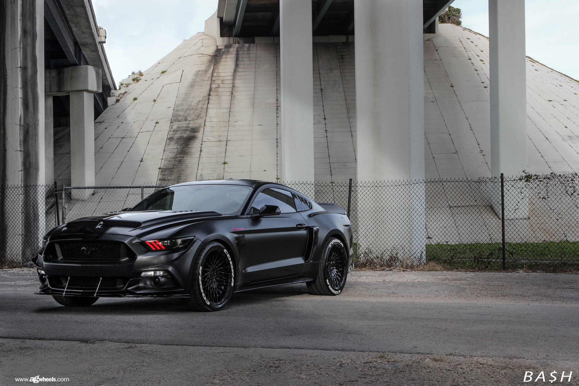Aftermarket Hood on Black Ford Mustang - Photo by Avant Garde Wheels