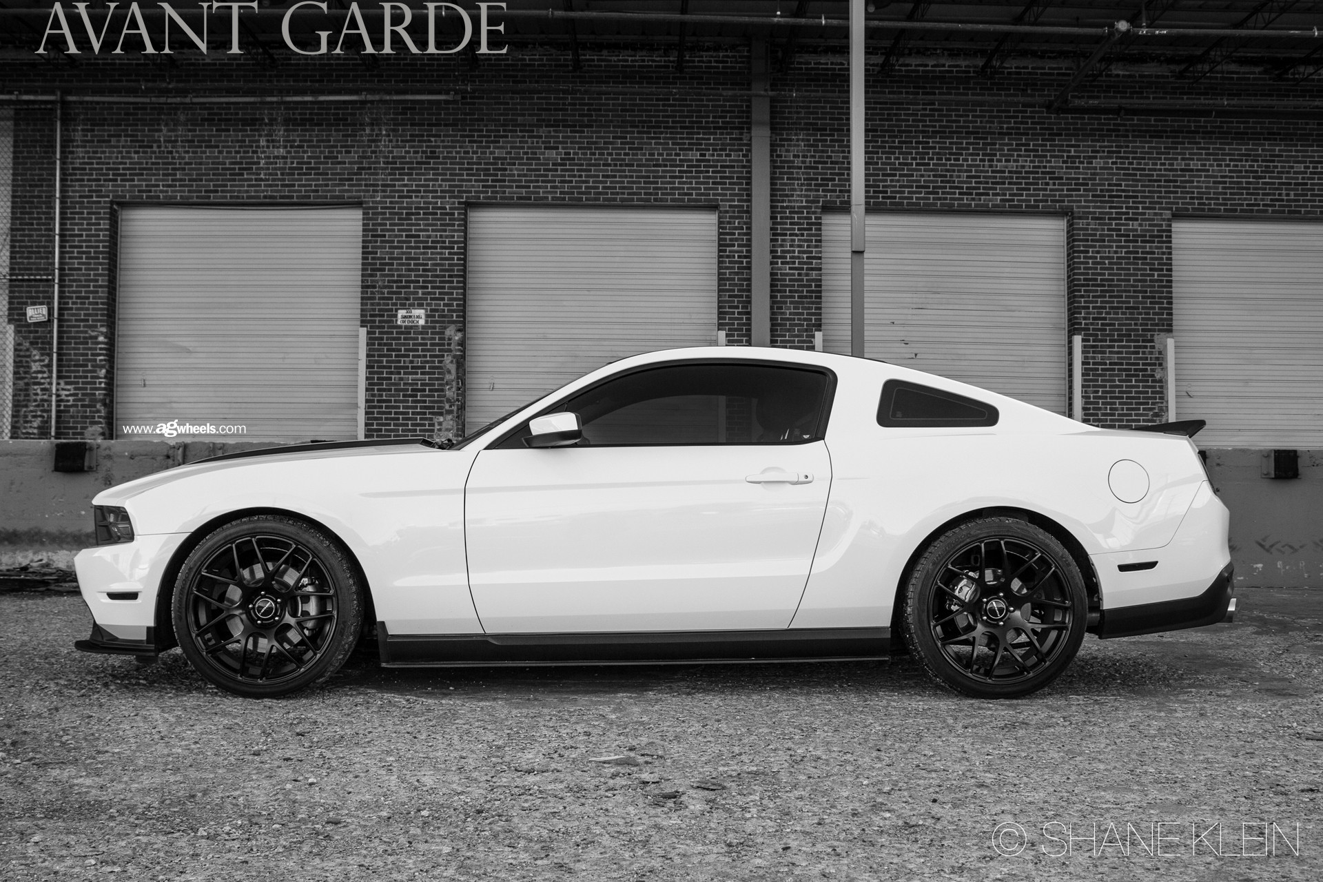 Black Side Skirts on White Ford Mustang - Photo by Avant Garde Wheels