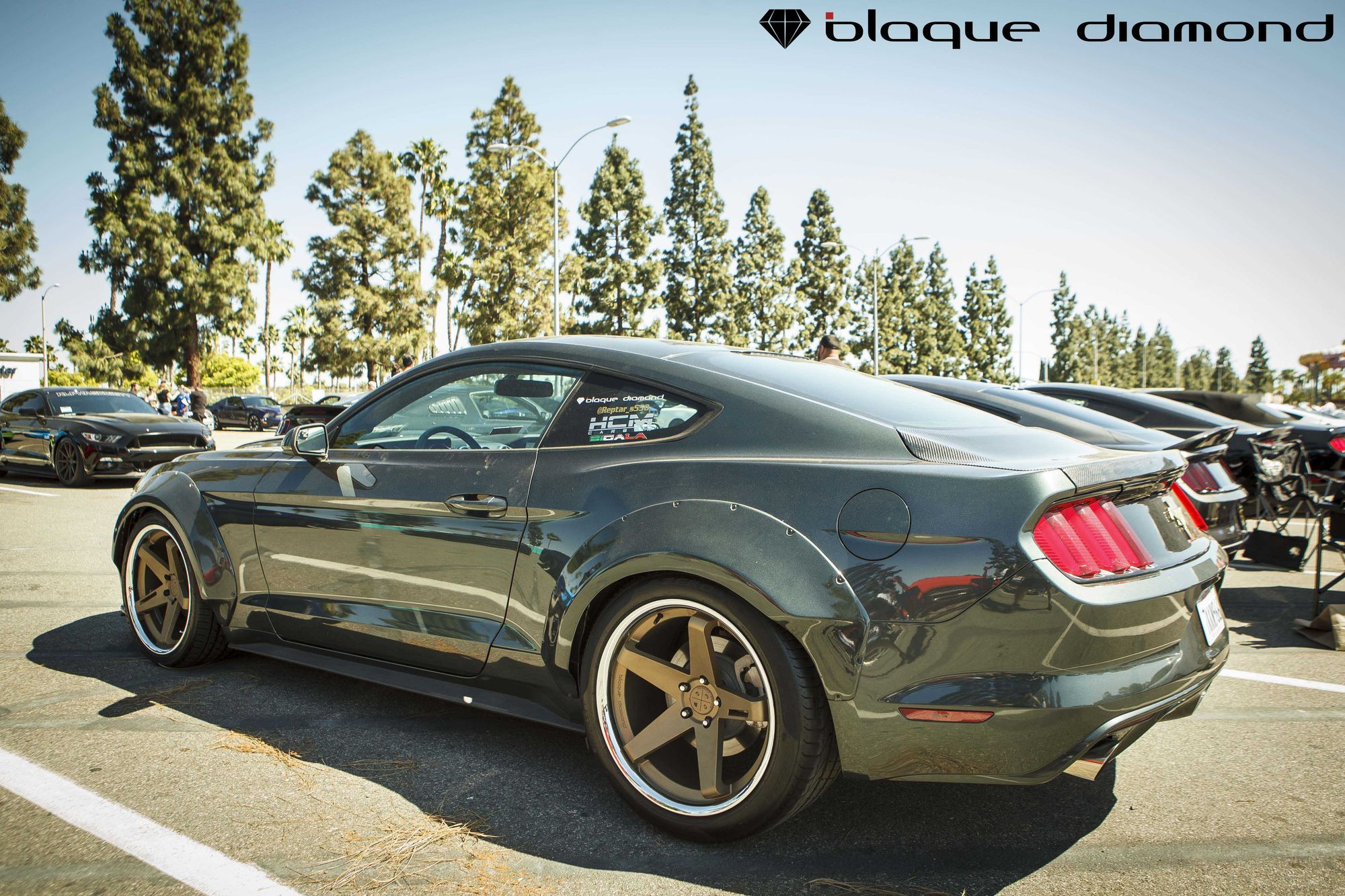 Custom Blaque Diamond Wheels on Black Ford Mustang - Photo by Blaque Diamond