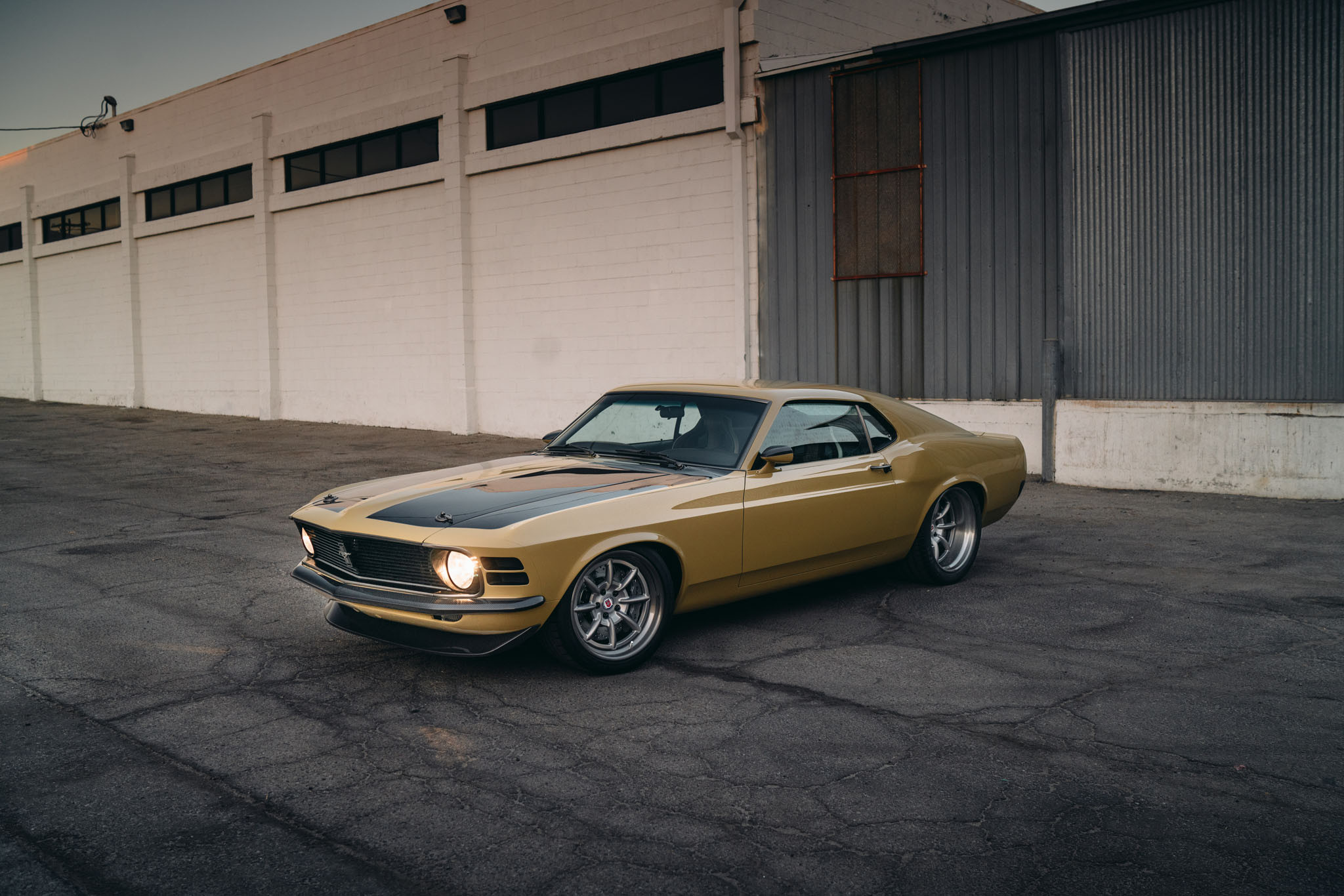 Carbon Fiber Front Lip on Olive Ford Mustang - Photo by HRE Wheels