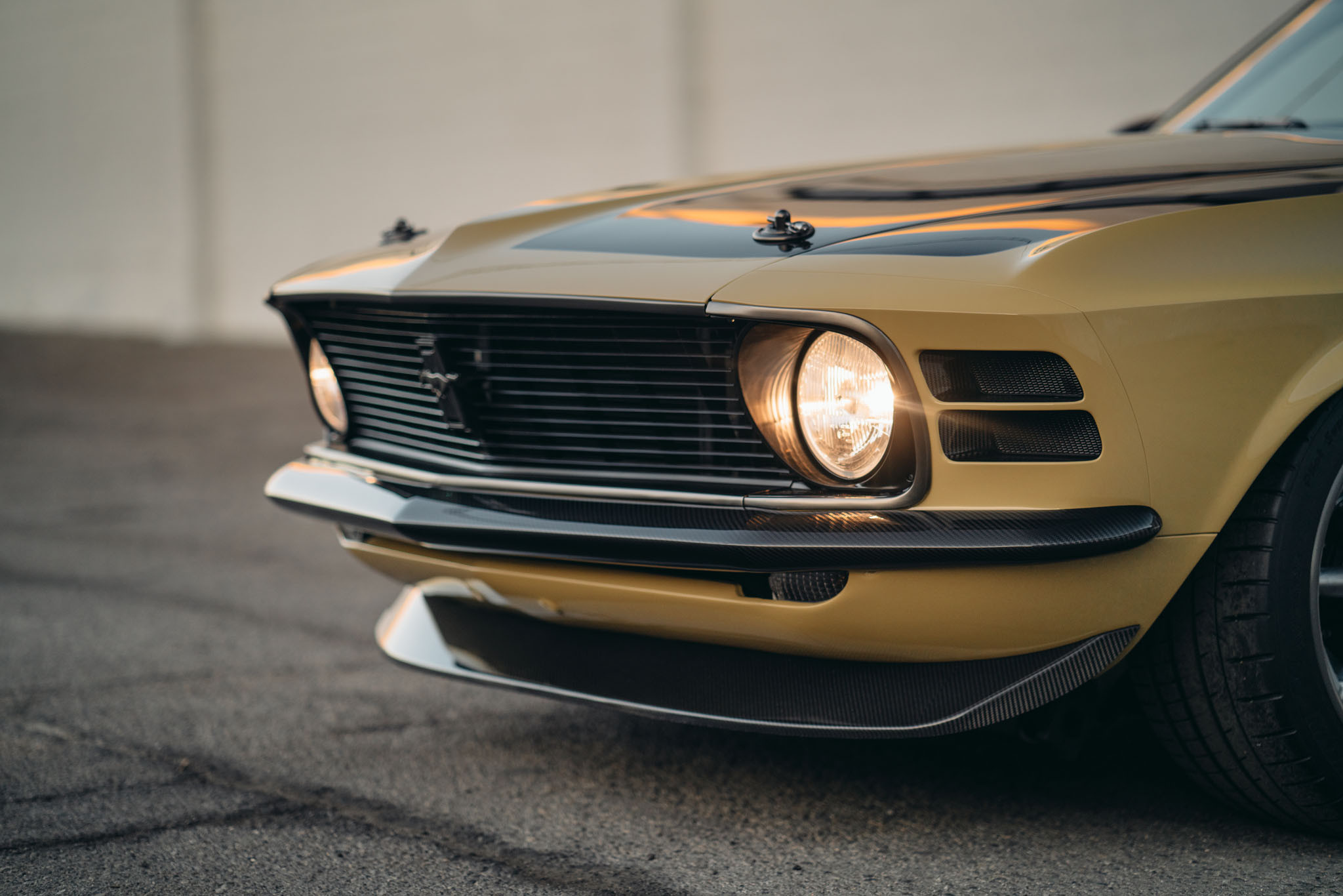 Olive Ford Mustang with Blacked Out Billet Grille - Photo by HRE Wheels