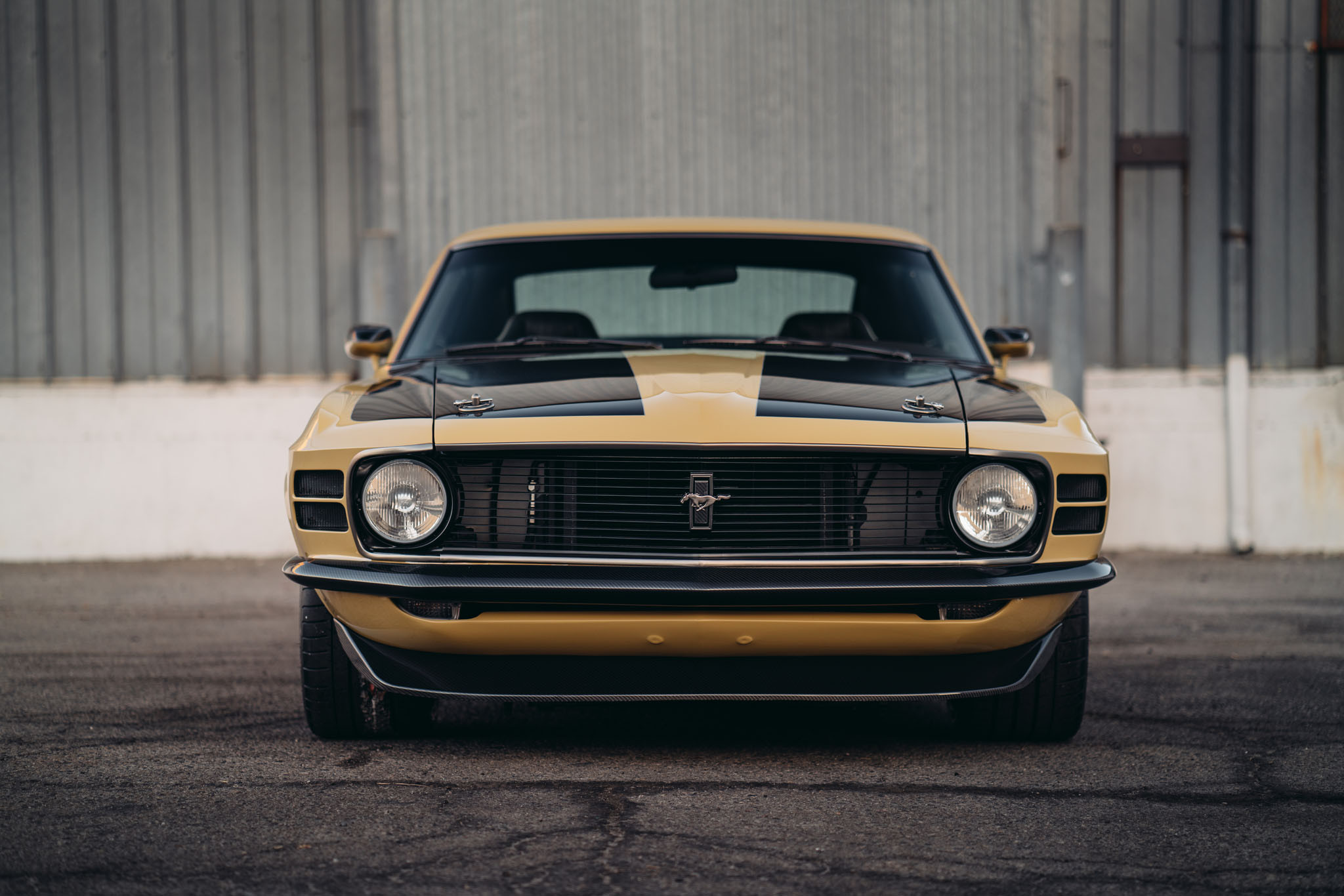 Aftermarket Hood on Olive Ford Mustang - Photo by HRE Wheels