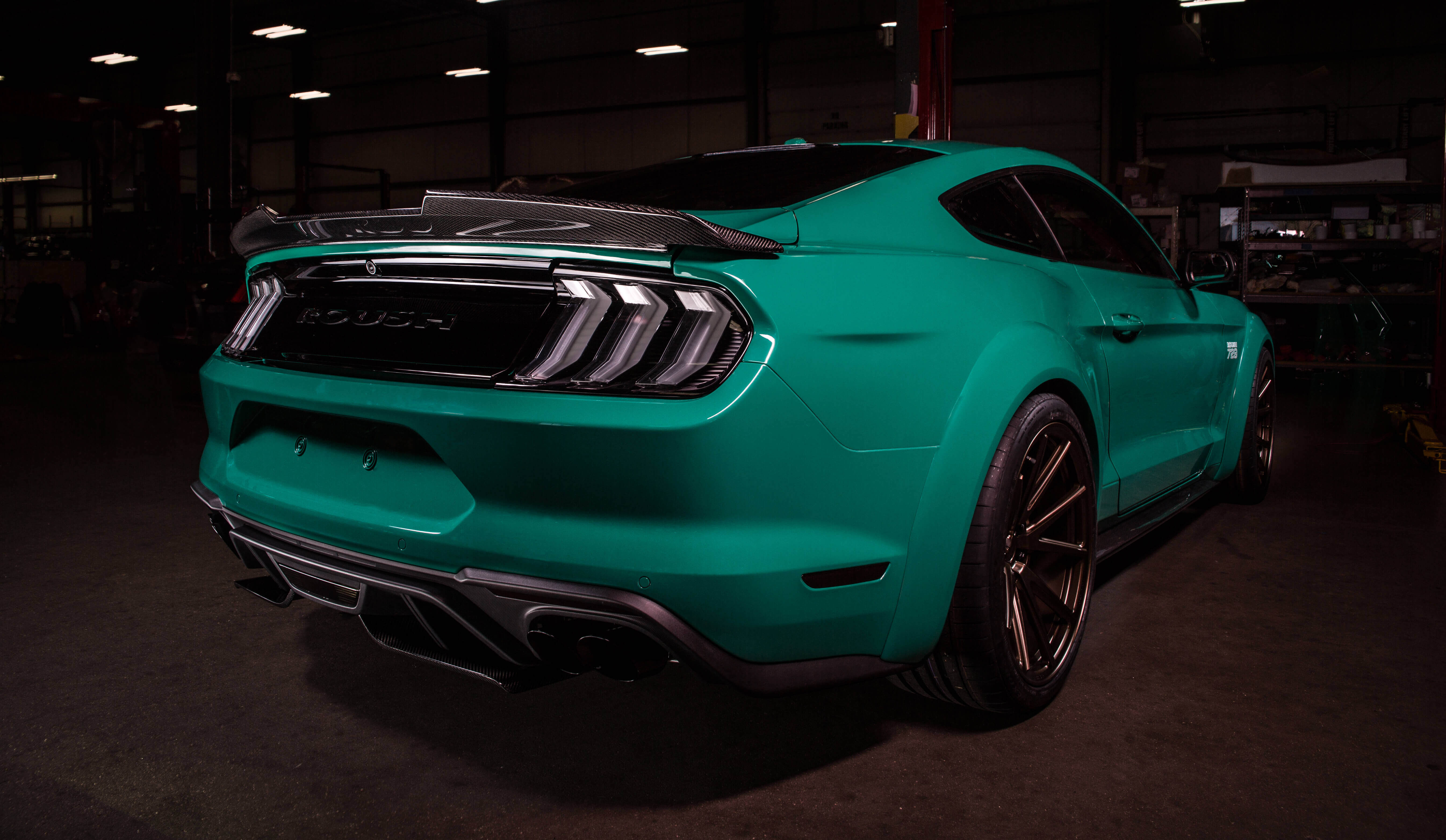 Green Ford Mustang with Carbon Fiber Rear Diffuser - Photo by Roush Performance