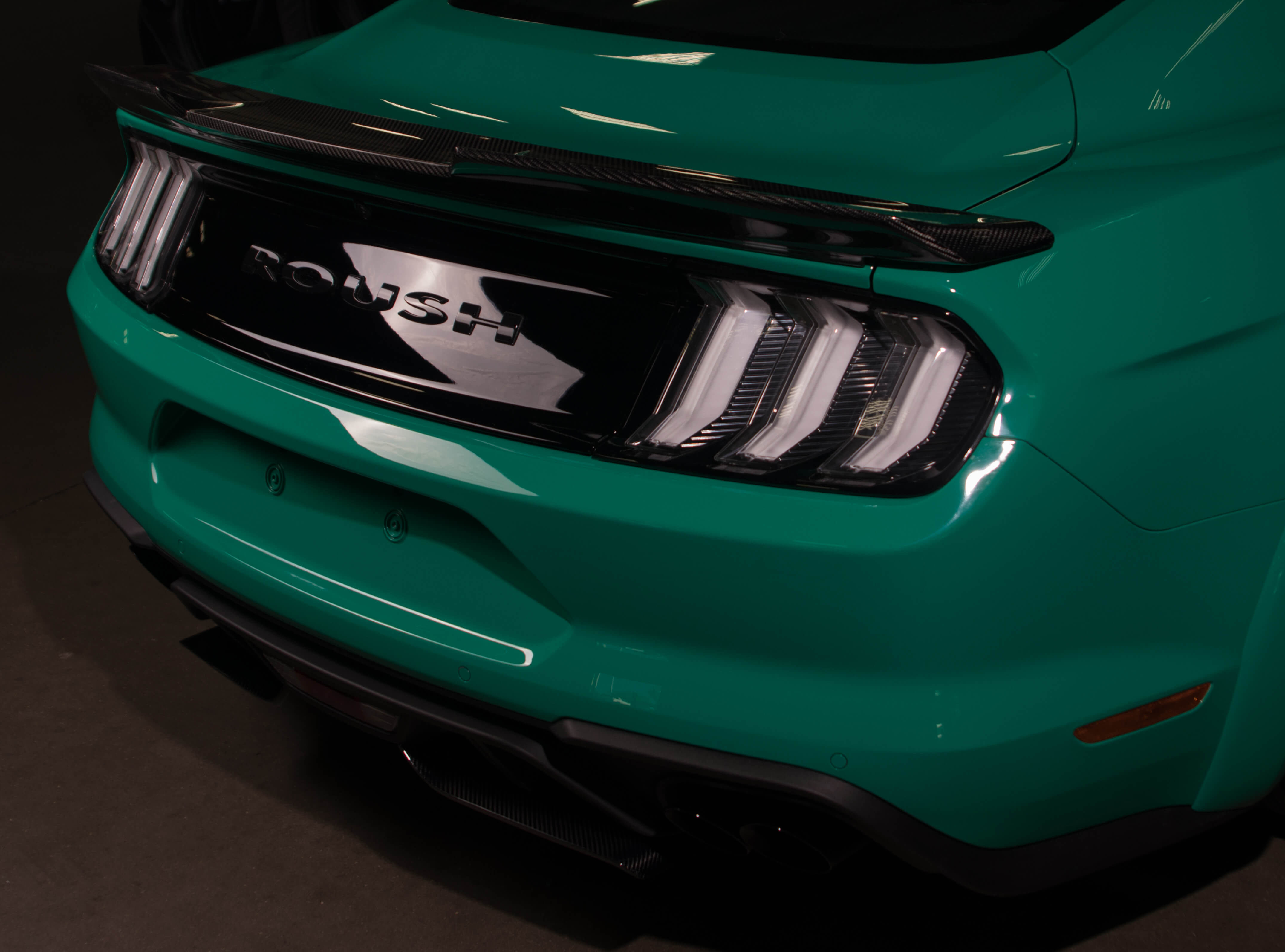Dark Smoke Taillights on Green Ford Mustang Roush - Photo by Roush Performance