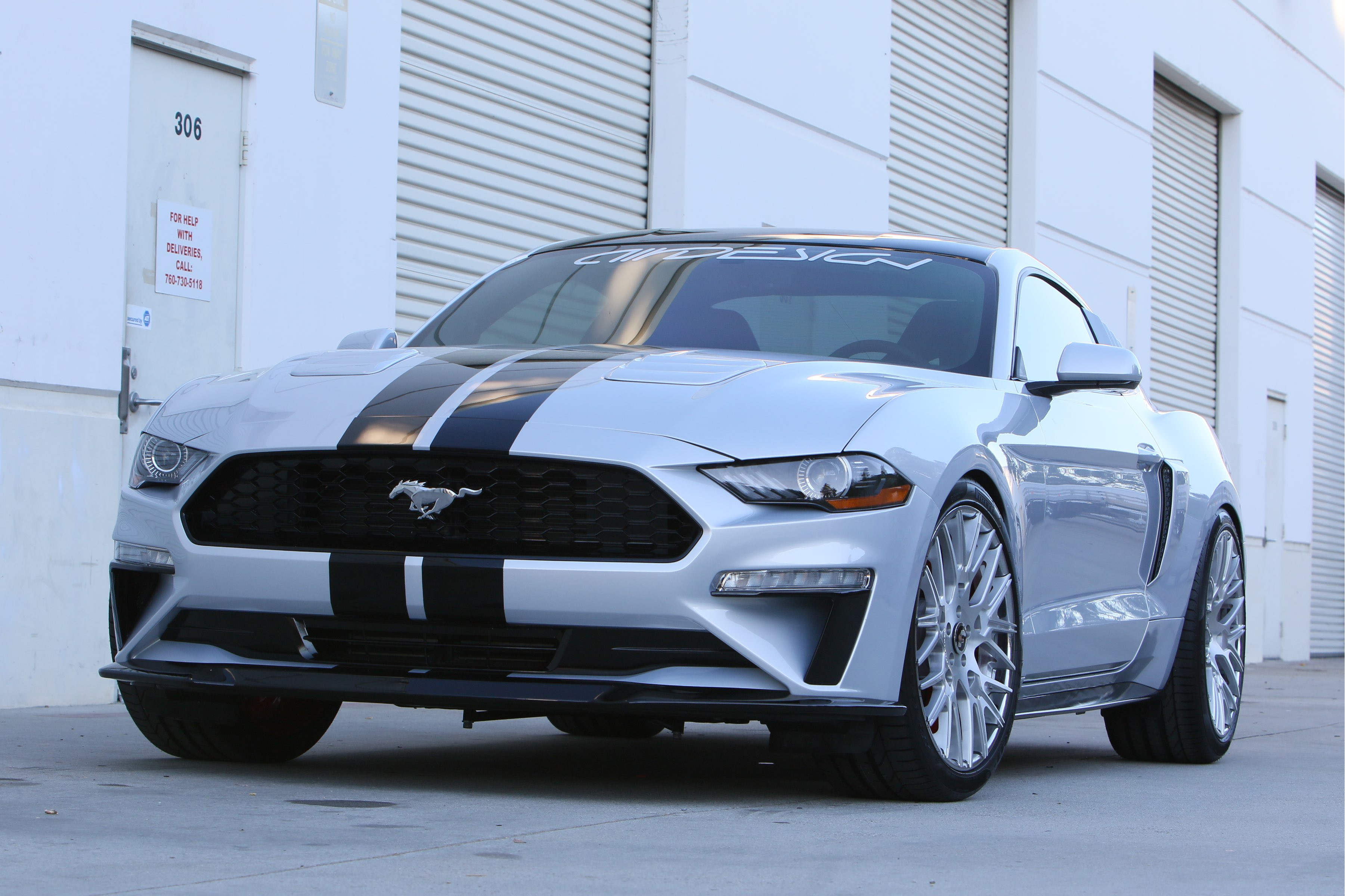 Custom Front Lip on Gray Ford Mustang - Photo by Air Design USA