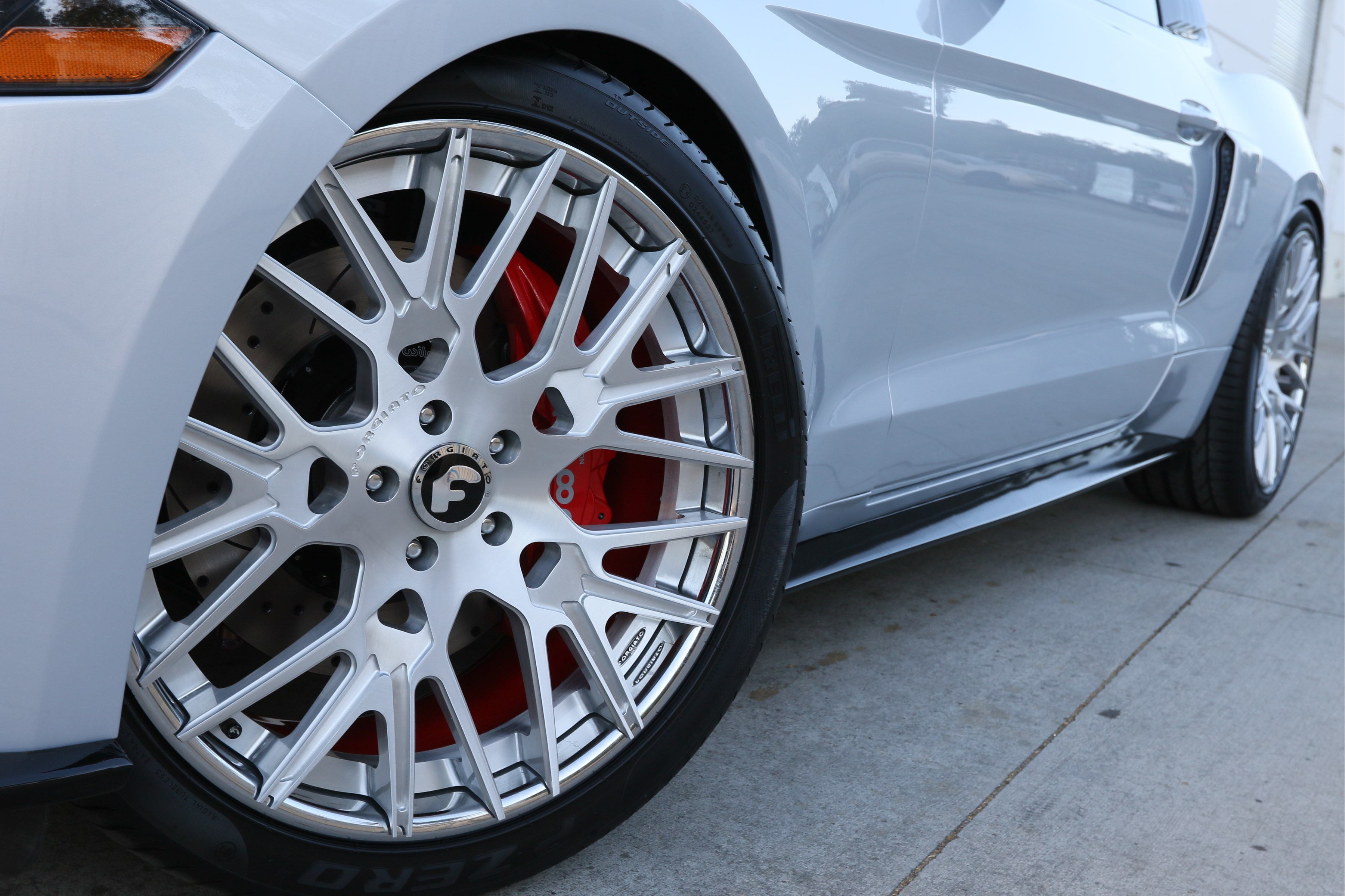 Gray Ford Mustang with Chrome Forgiato Wheels - Photo by Air Design USA
