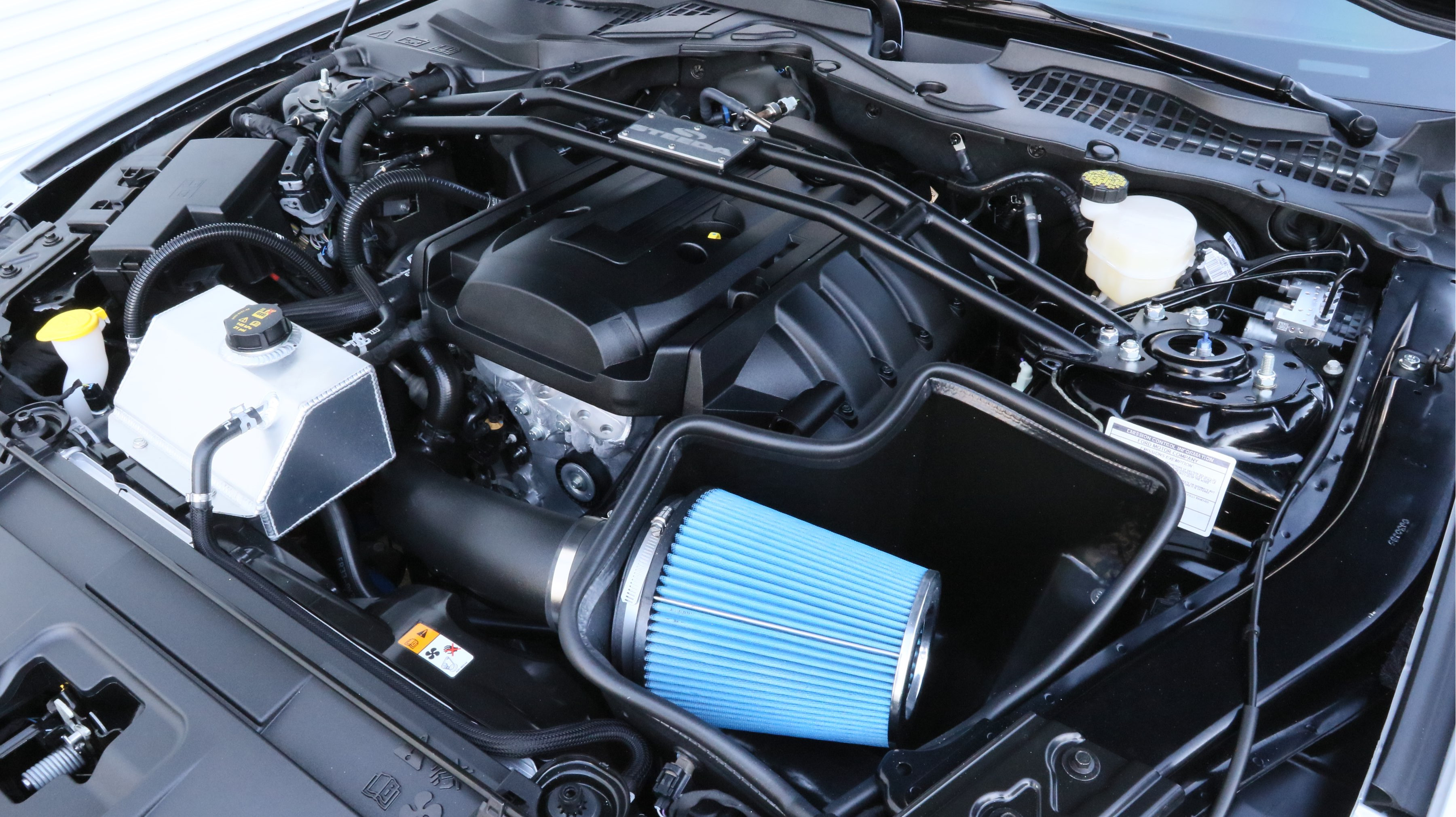 Custom Air Intake System in Gray Ford Mustang - Photo by Air Design USA