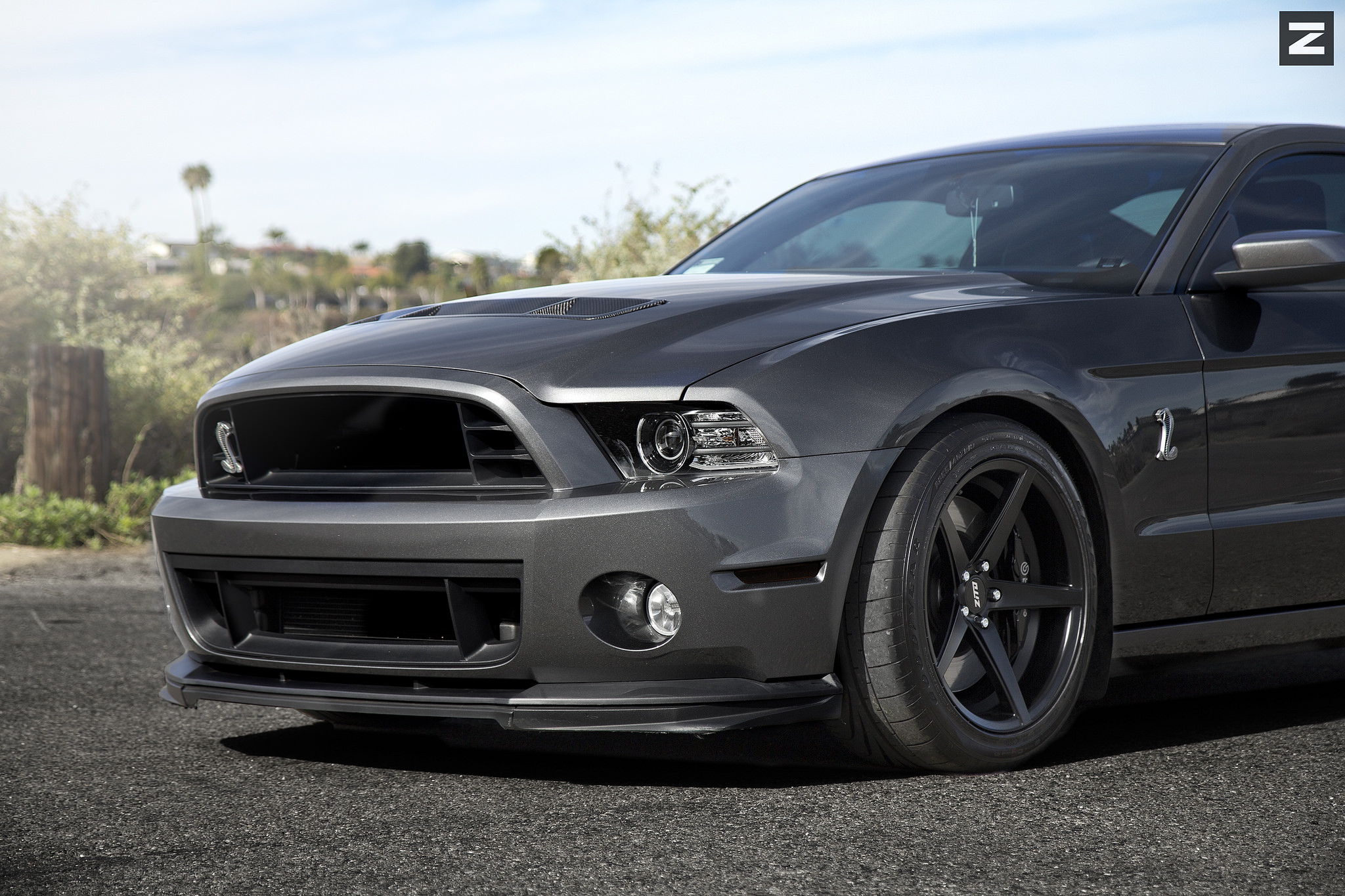 Custom Black Zito Rims on Gray Ford Mustang - Photo by Zito Wheels