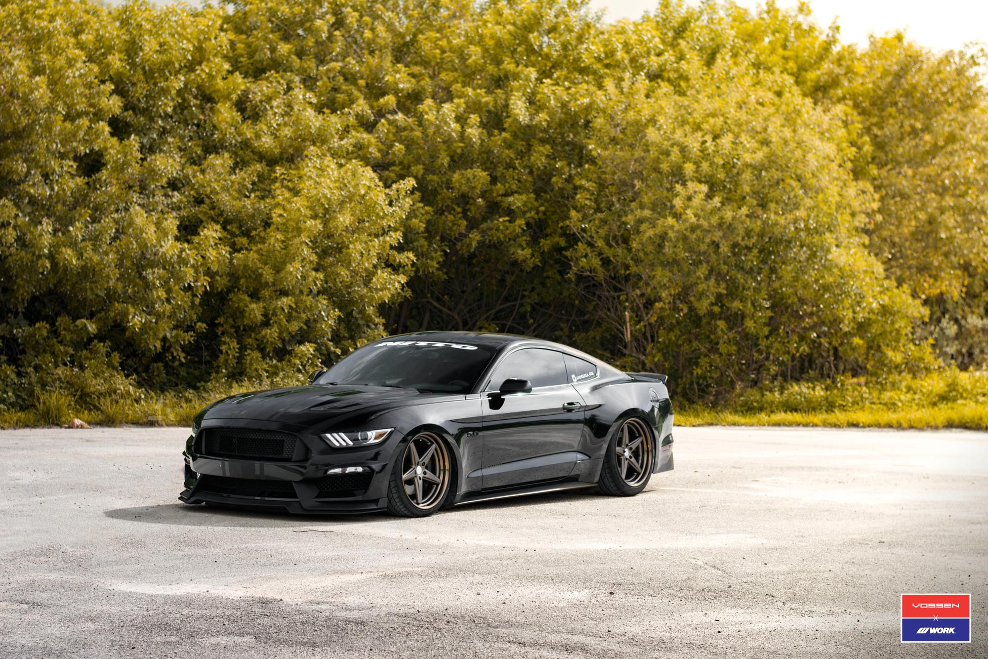 Custom Projector Headlights on Black Ford Mustang - Photo by Vossen