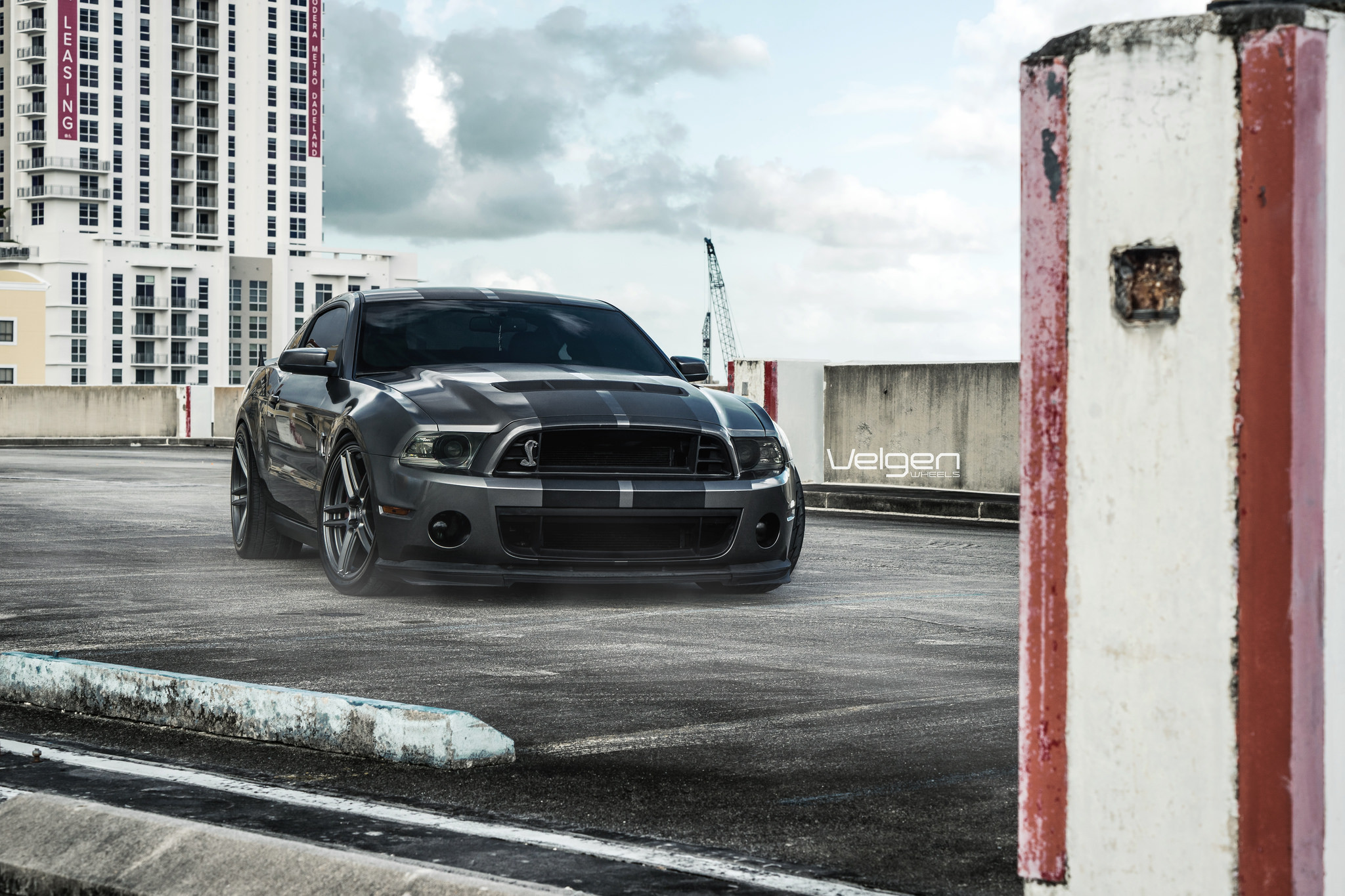 Front Bumper with Fog Lights on Gray Ford Mustang - Photo by Velgen